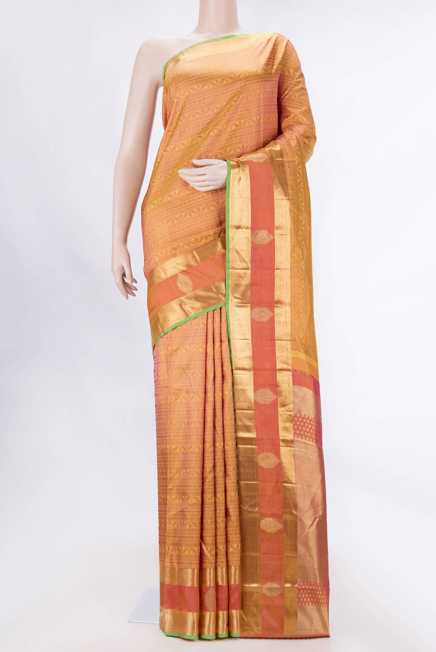 Pure Silk Pure Zari Mustard Dual Tone Kanchipuram Saree