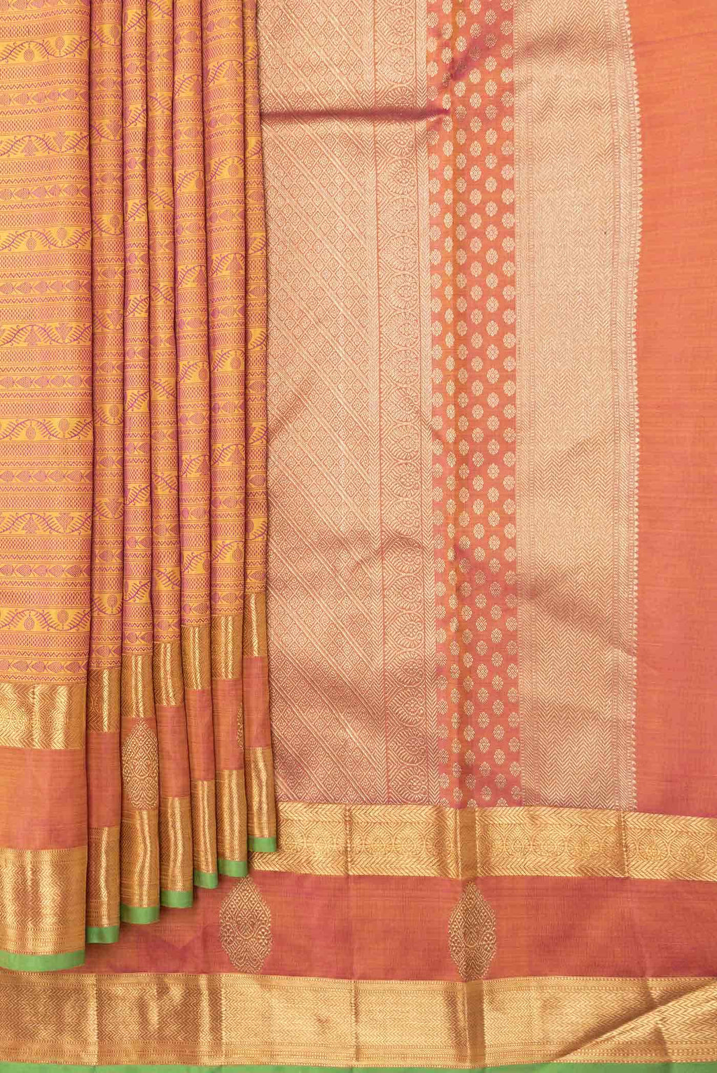 Pure Silk Pure Zari Mustard Dual Tone Kanchipuram Saree