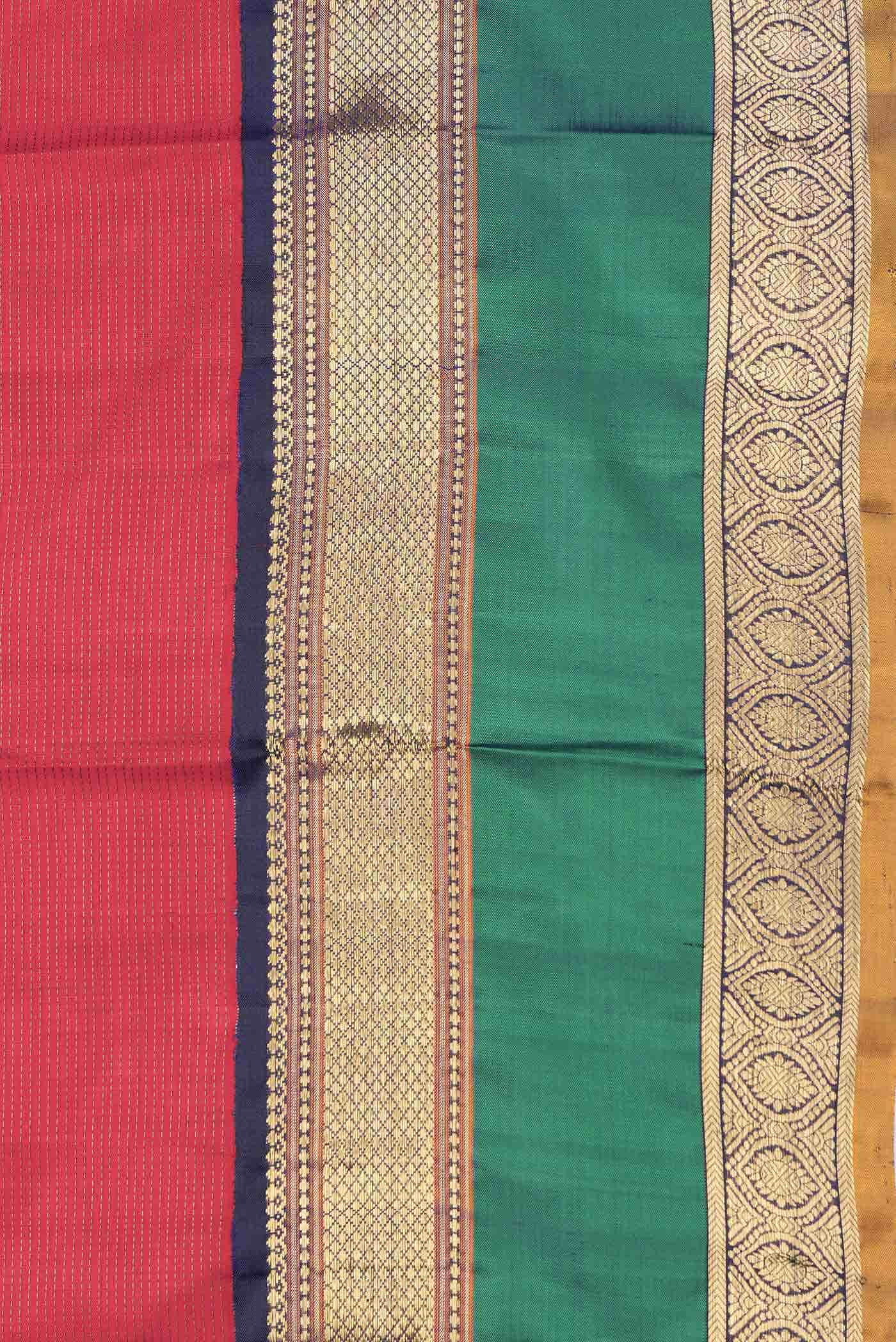 Pure Silk Pure Zari Brick Orange Dual Tone Kanchipuram Saree