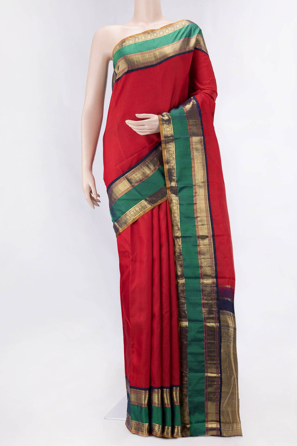 Pure Silk Pure Zari Brick Orange Dual Tone Kanchipuram Saree