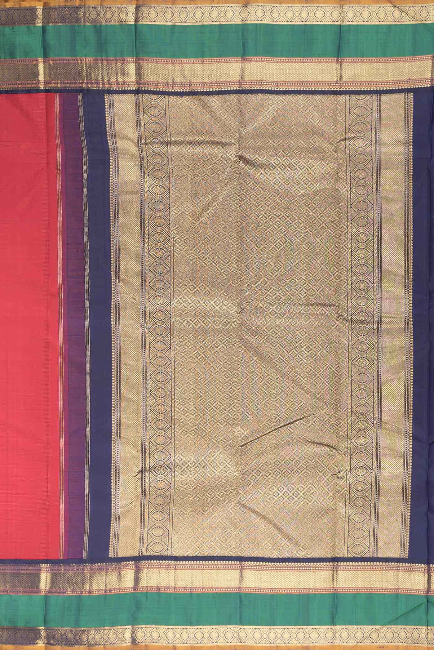 Pure Silk Pure Zari Brick Orange Dual Tone Kanchipuram Saree