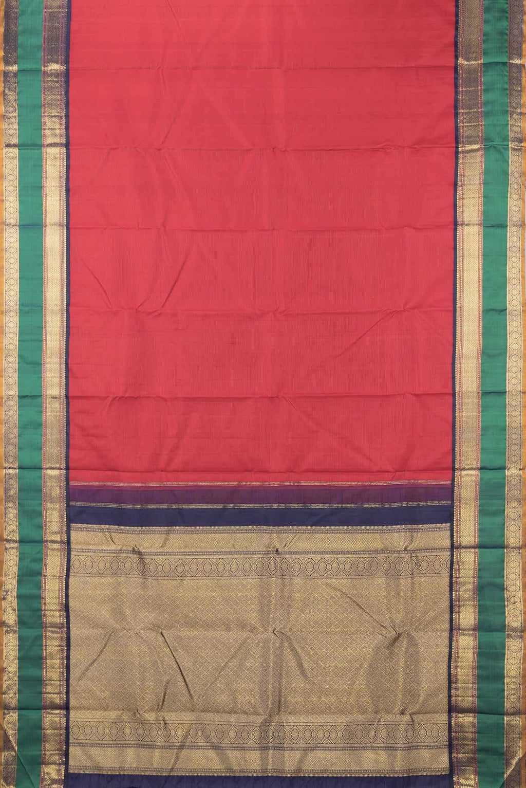 Pure Silk Pure Zari Brick Orange Dual Tone Kanchipuram Saree