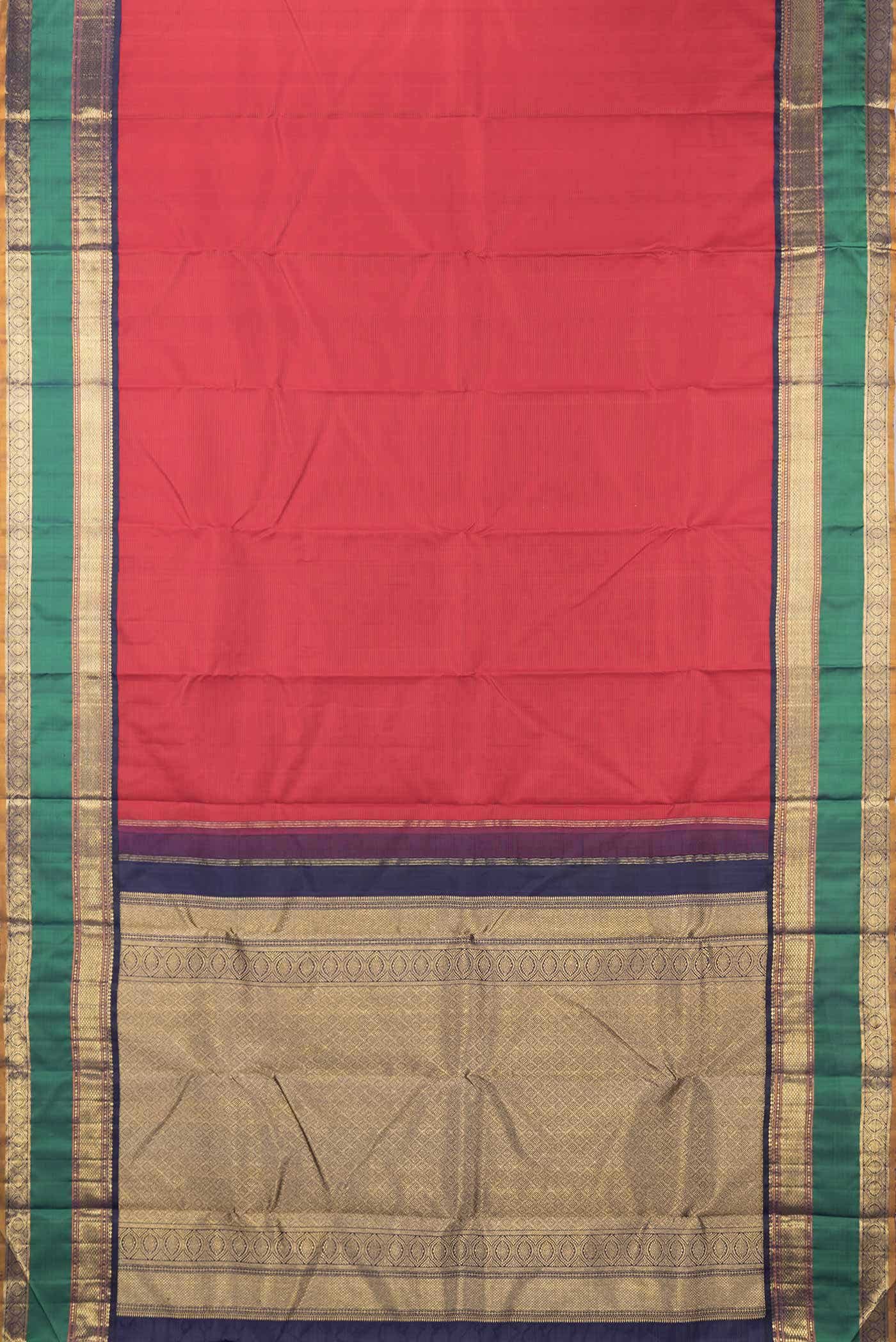 Pure Silk Pure Zari Brick Orange Dual Tone Kanchipuram Saree