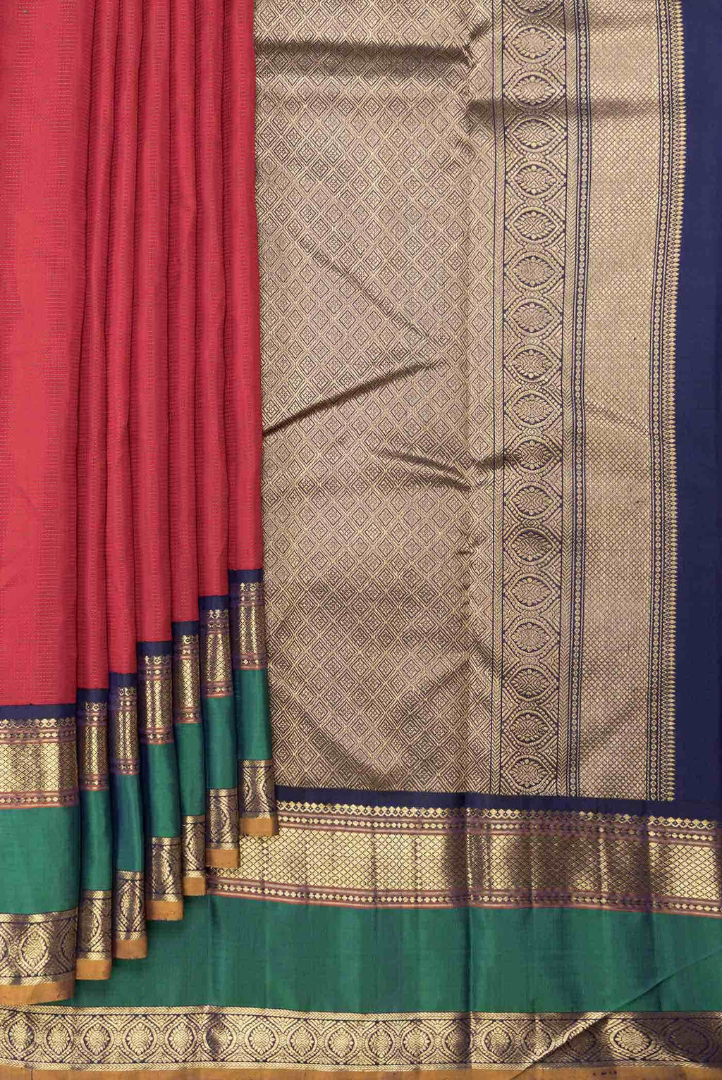 Pure Silk Pure Zari Brick Orange Dual Tone Kanchipuram Saree