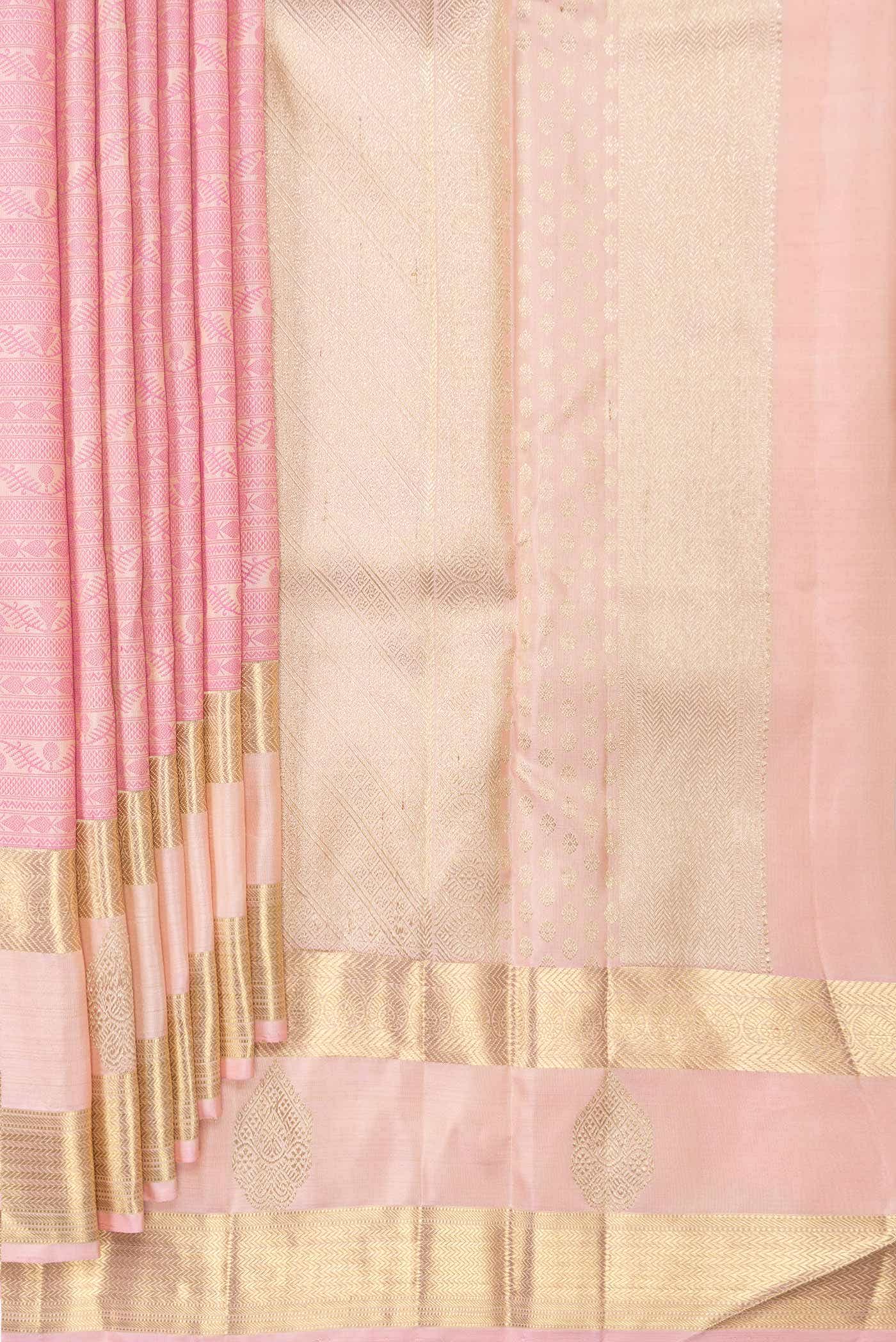 Pure Silk Pure Zari Pink Dual Tone Kanchipuram Saree