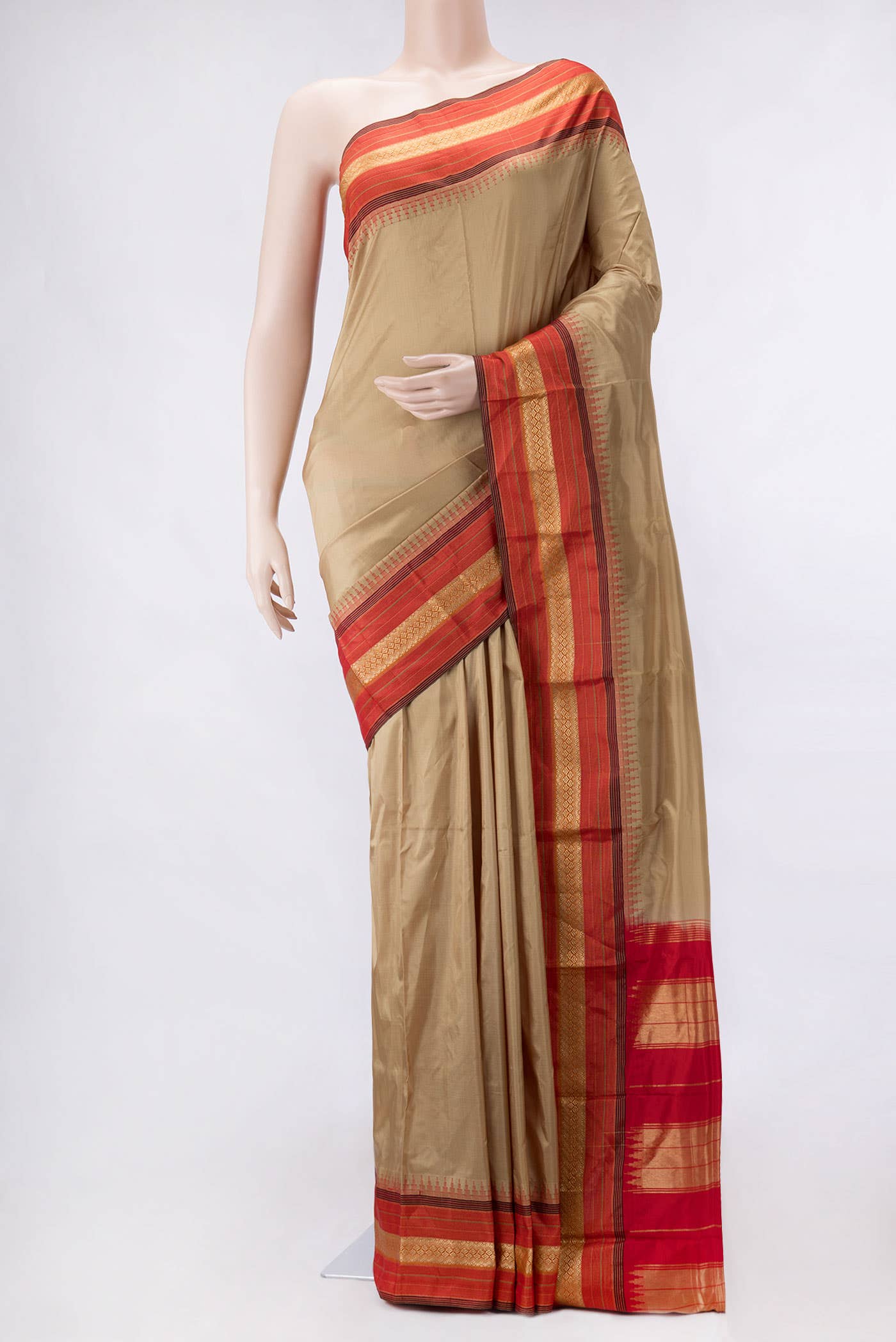 Dark Beige Dual Tone Kanchipuram Silk Saree