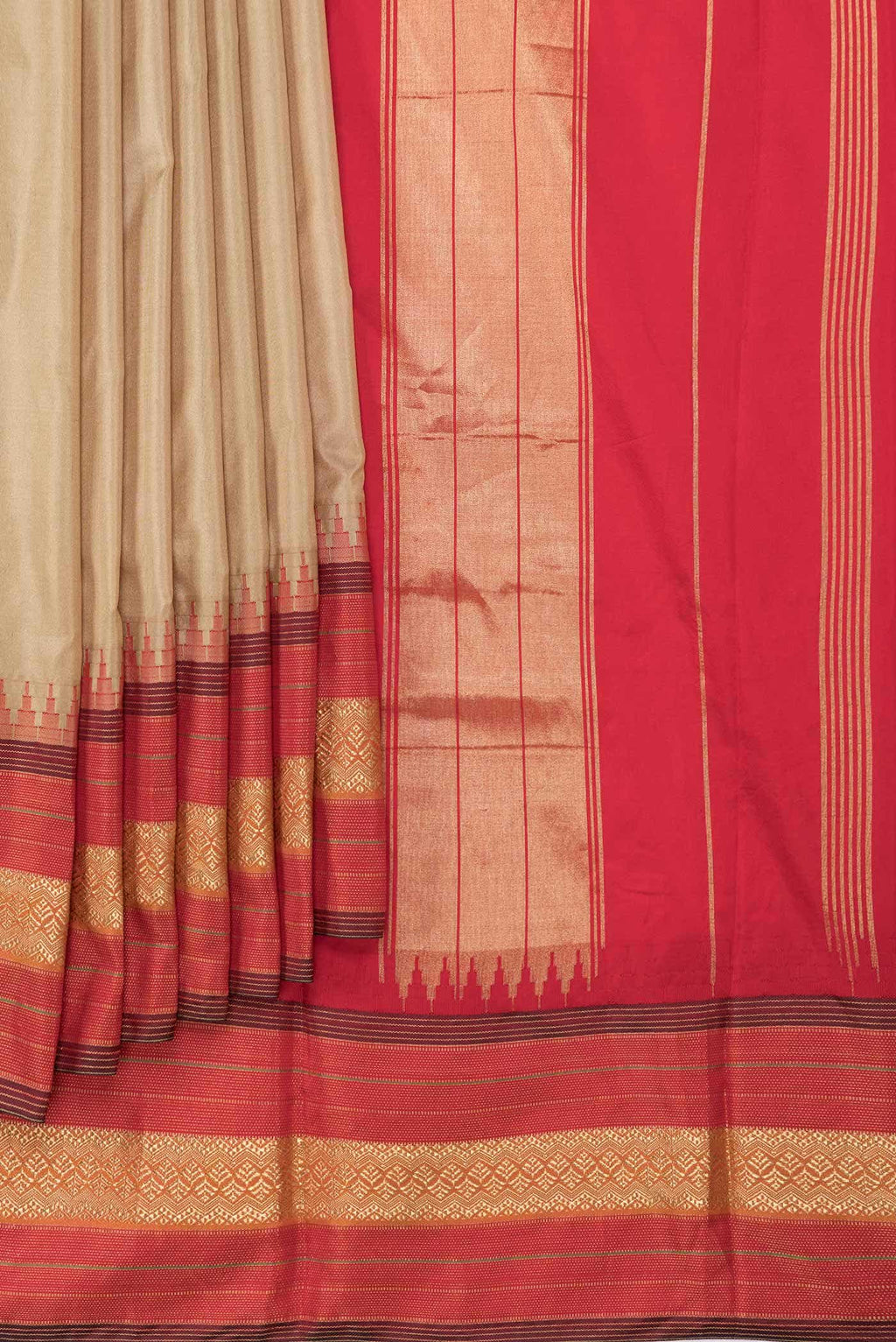 Dark Beige Dual Tone Kanchipuram Silk Saree