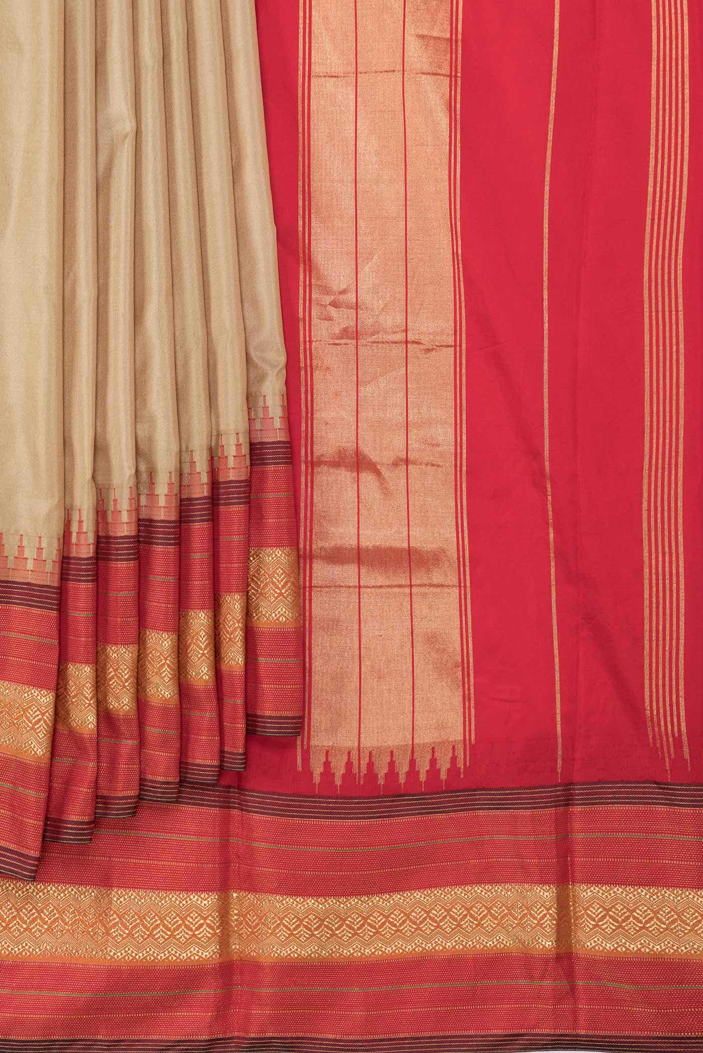 Dark Beige Dual Tone Kanchipuram Silk Saree