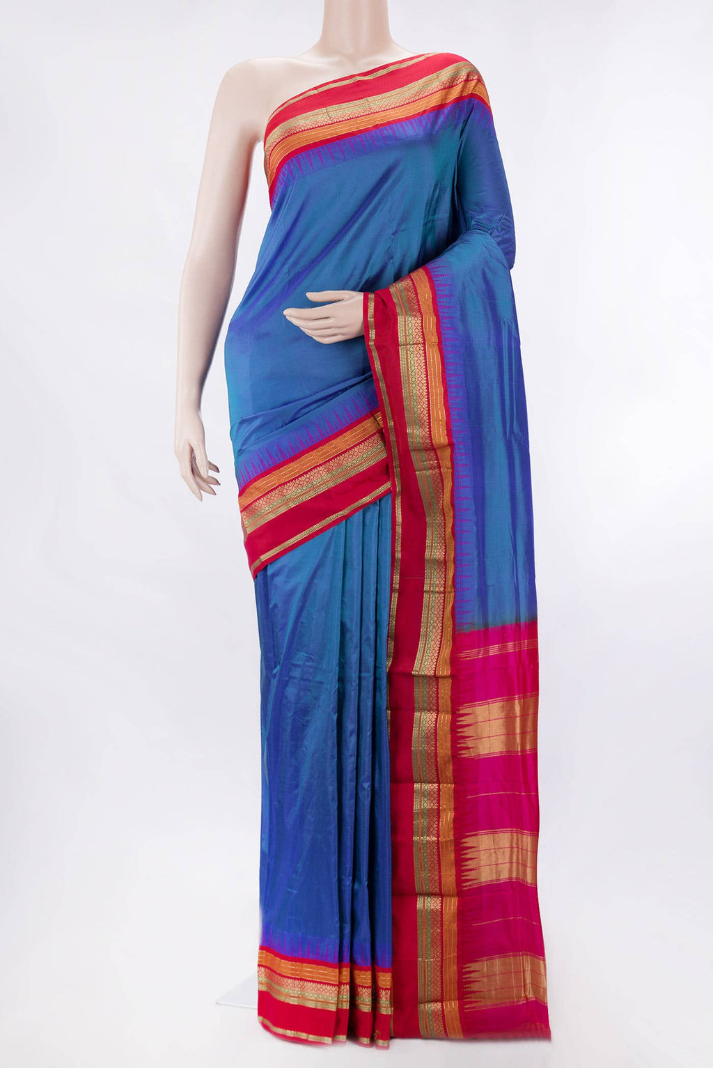 Peacock Blue Dual Tone Kanchipuram Silk Saree
