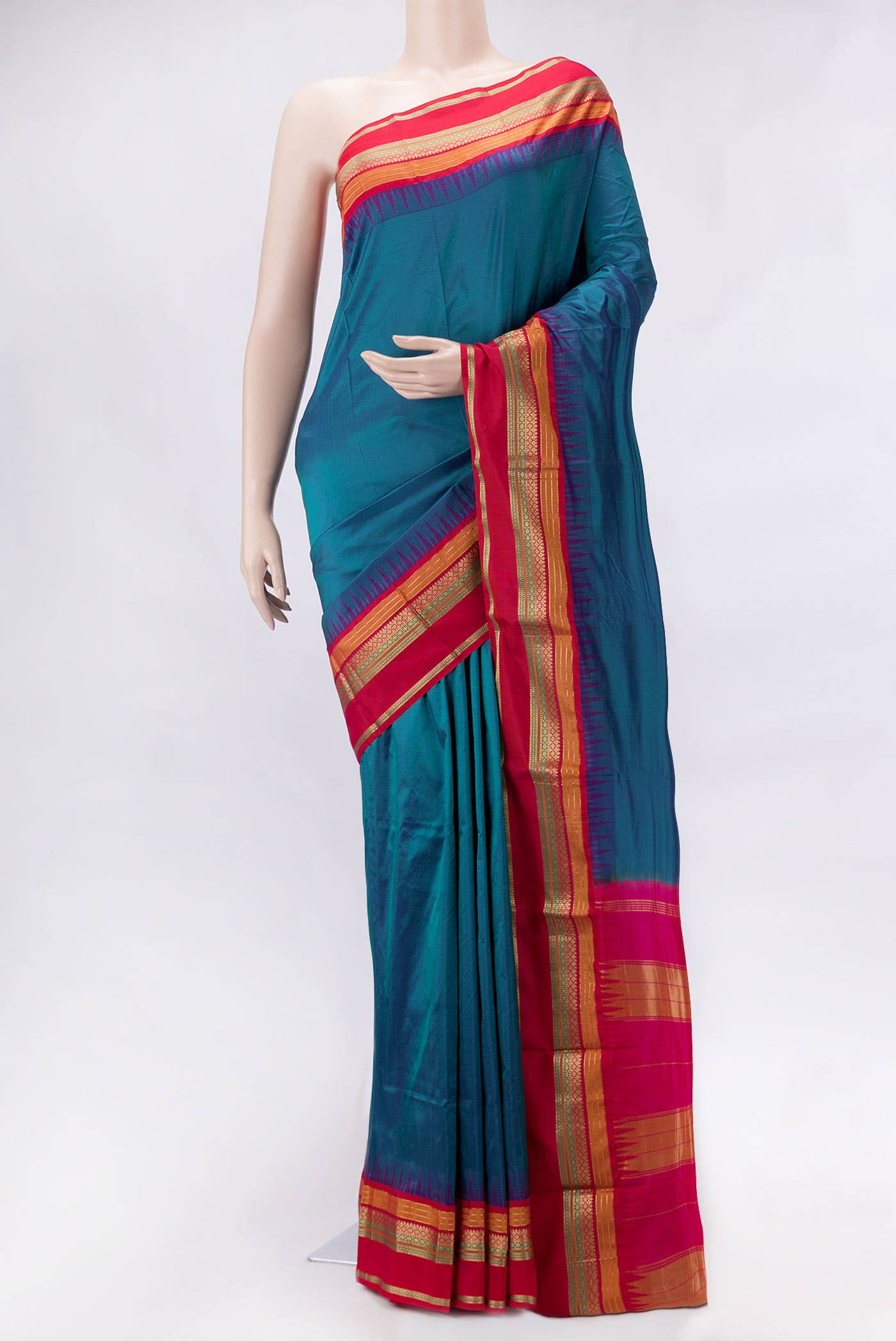 Peacock Blue Dual Tone Kanchipuram Silk Saree
