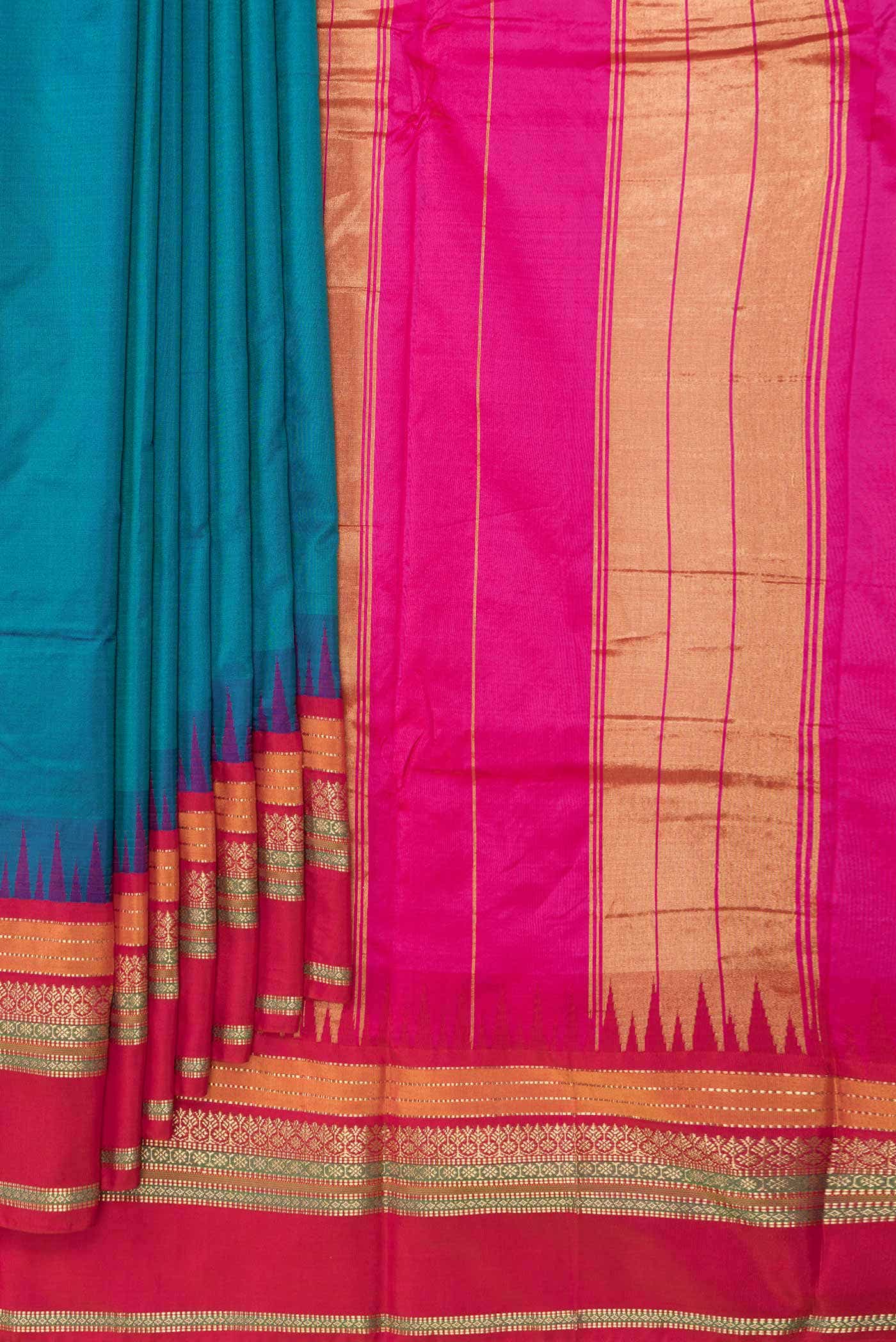 Peacock Blue Dual Tone Kanchipuram Silk Saree