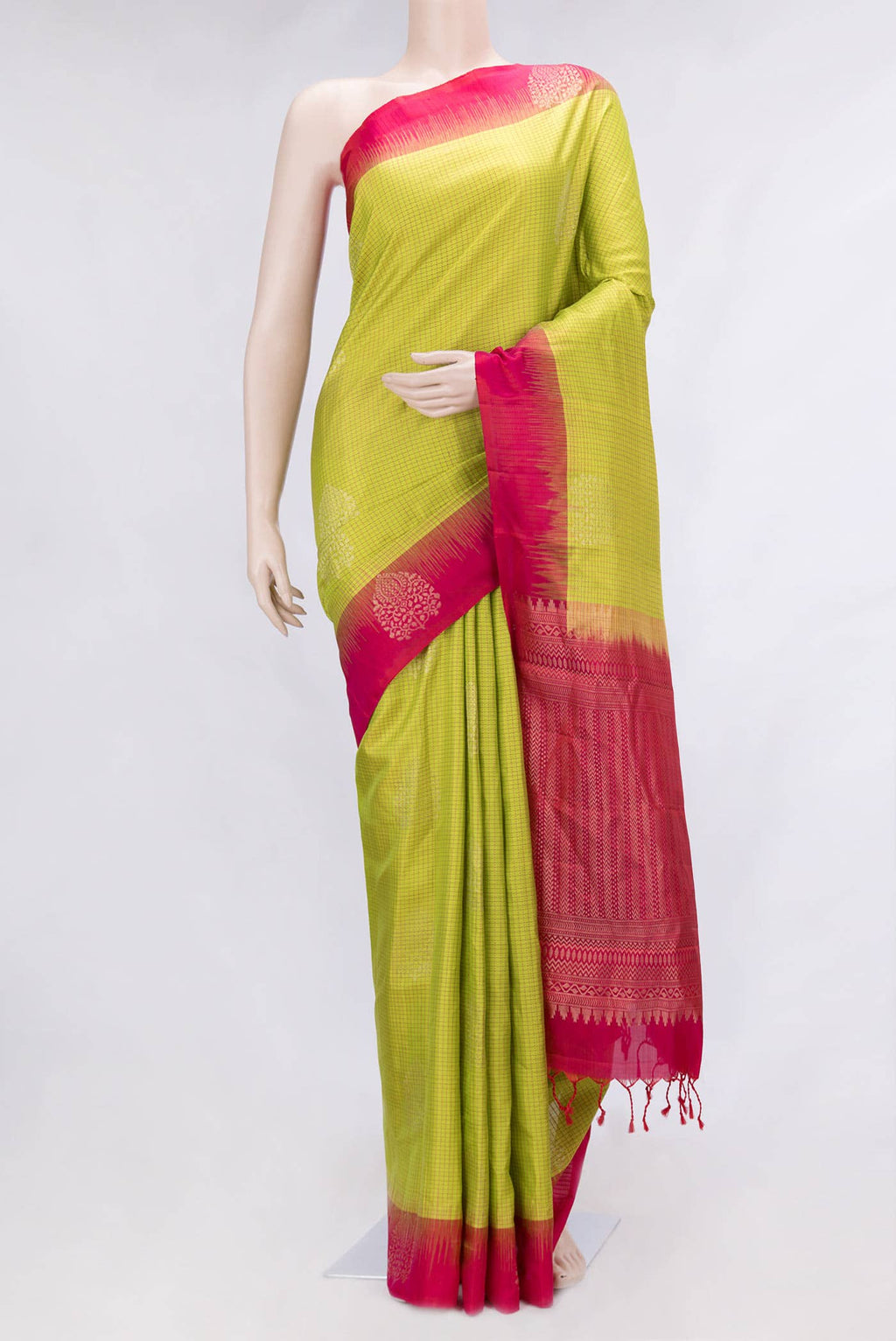 Parrot Green Dual Tone Soft Silk Saree