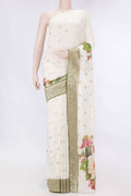 Off White Blended Crepe Saree