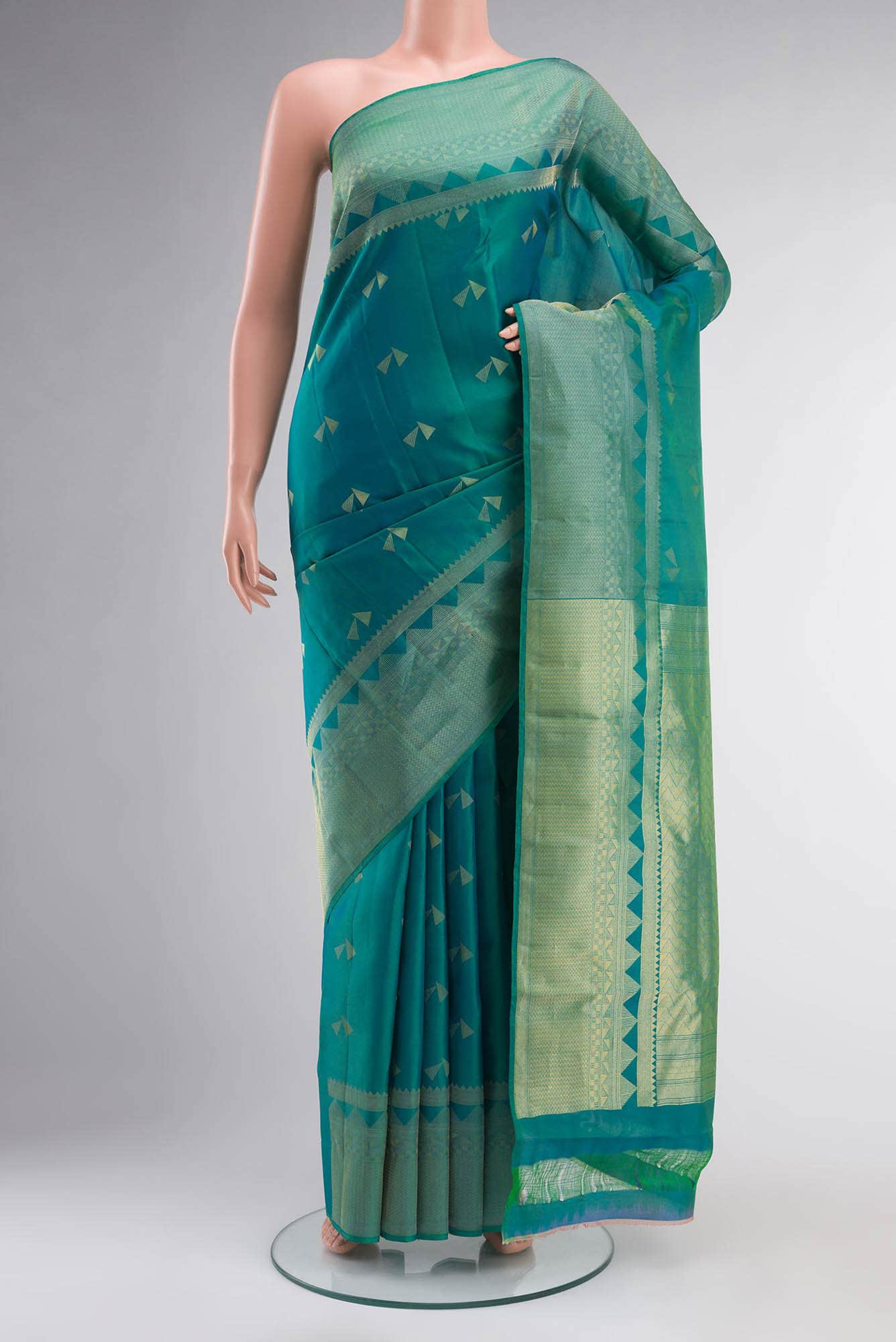 Blue with Green Dual Tone Kanchipuram Silk Saree