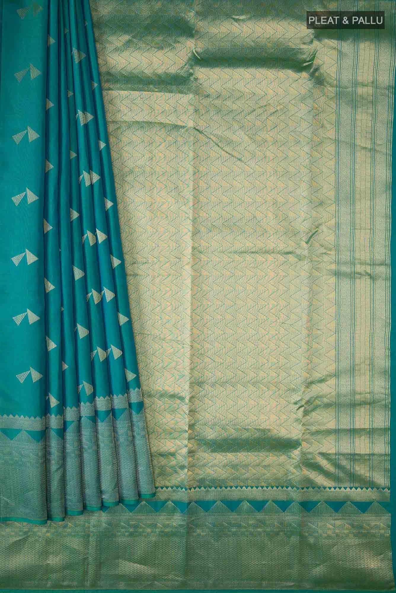 Blue with Green Dual Tone Kanchipuram Silk Saree