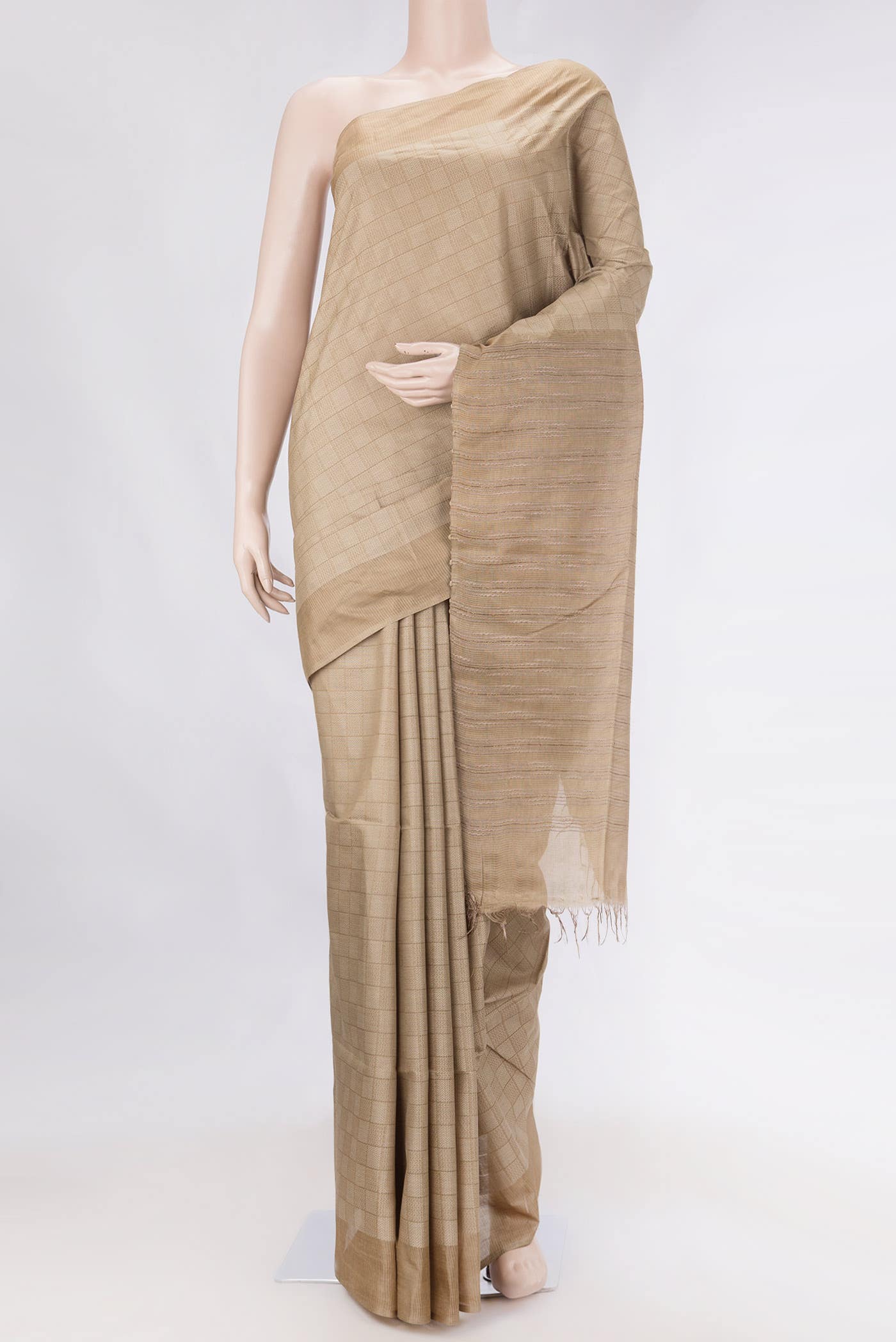Dark Beige Tussar Silk Saree