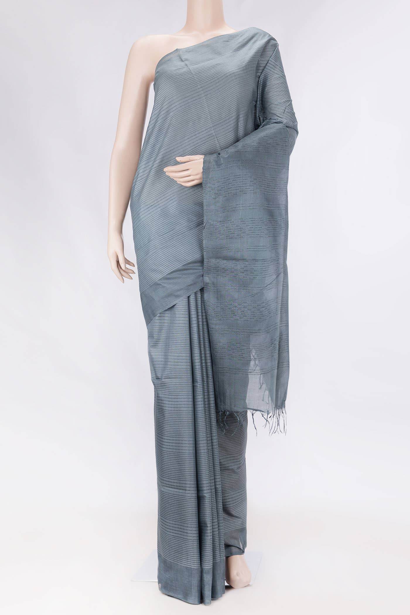 Davys Grey Tussar Silk Saree