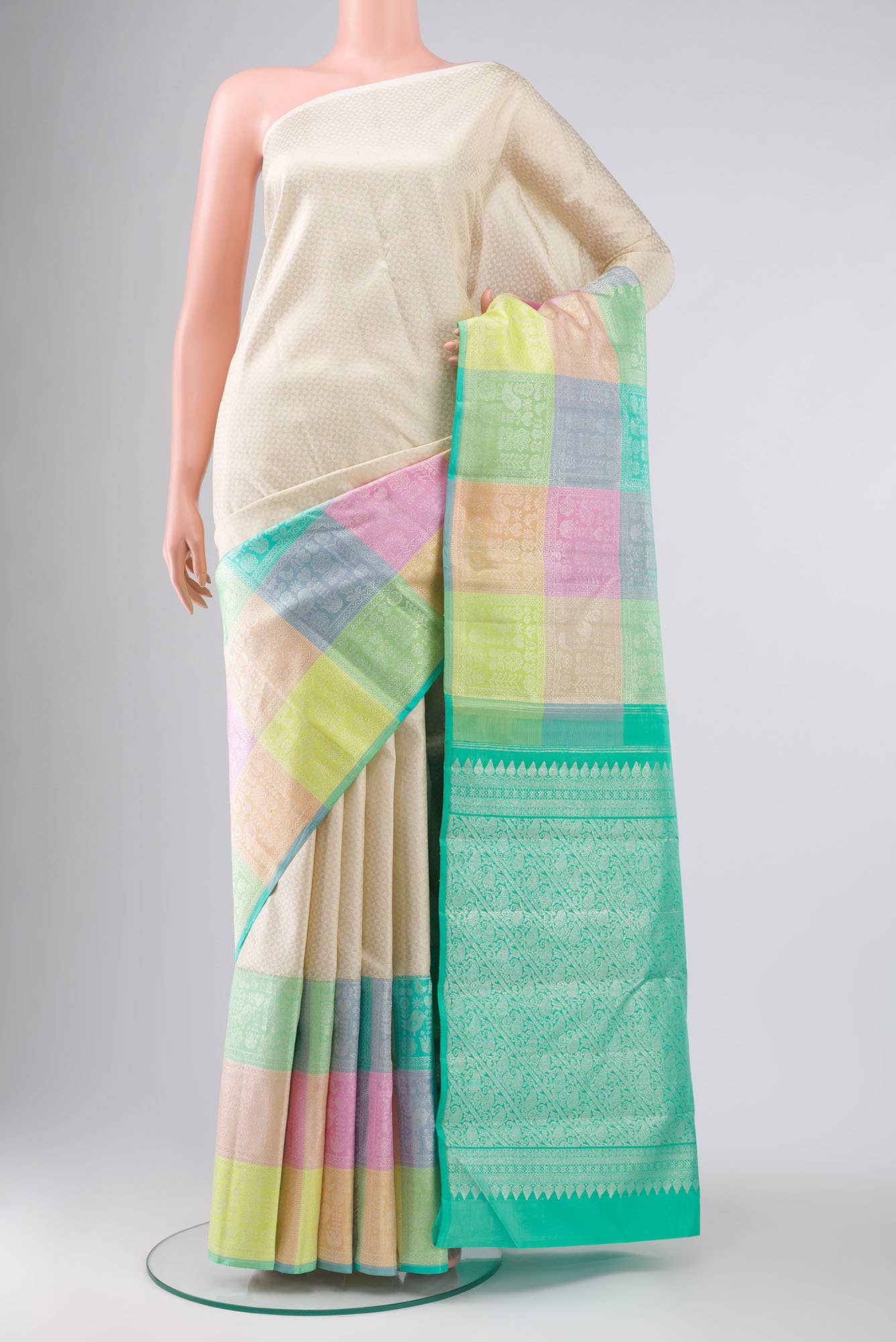 Cream Kanchipuram Silk Saree