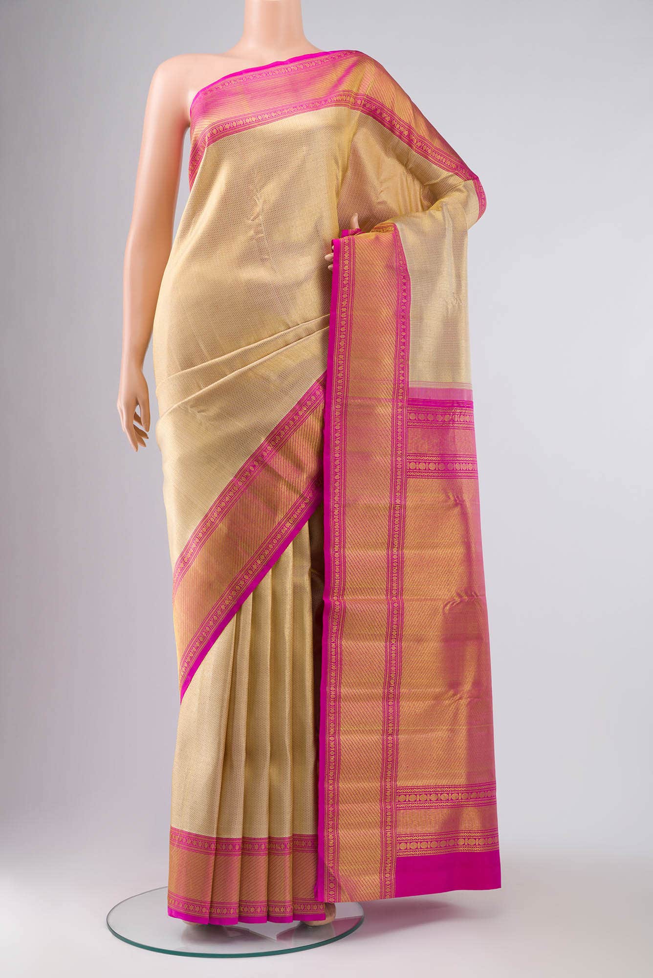 Gold with Pink Dual Tone Kanchipuram Silk Saree