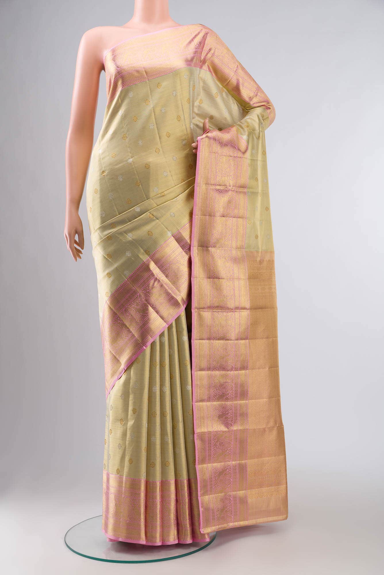 Beige Kanjivaram Tissue Silk Saree