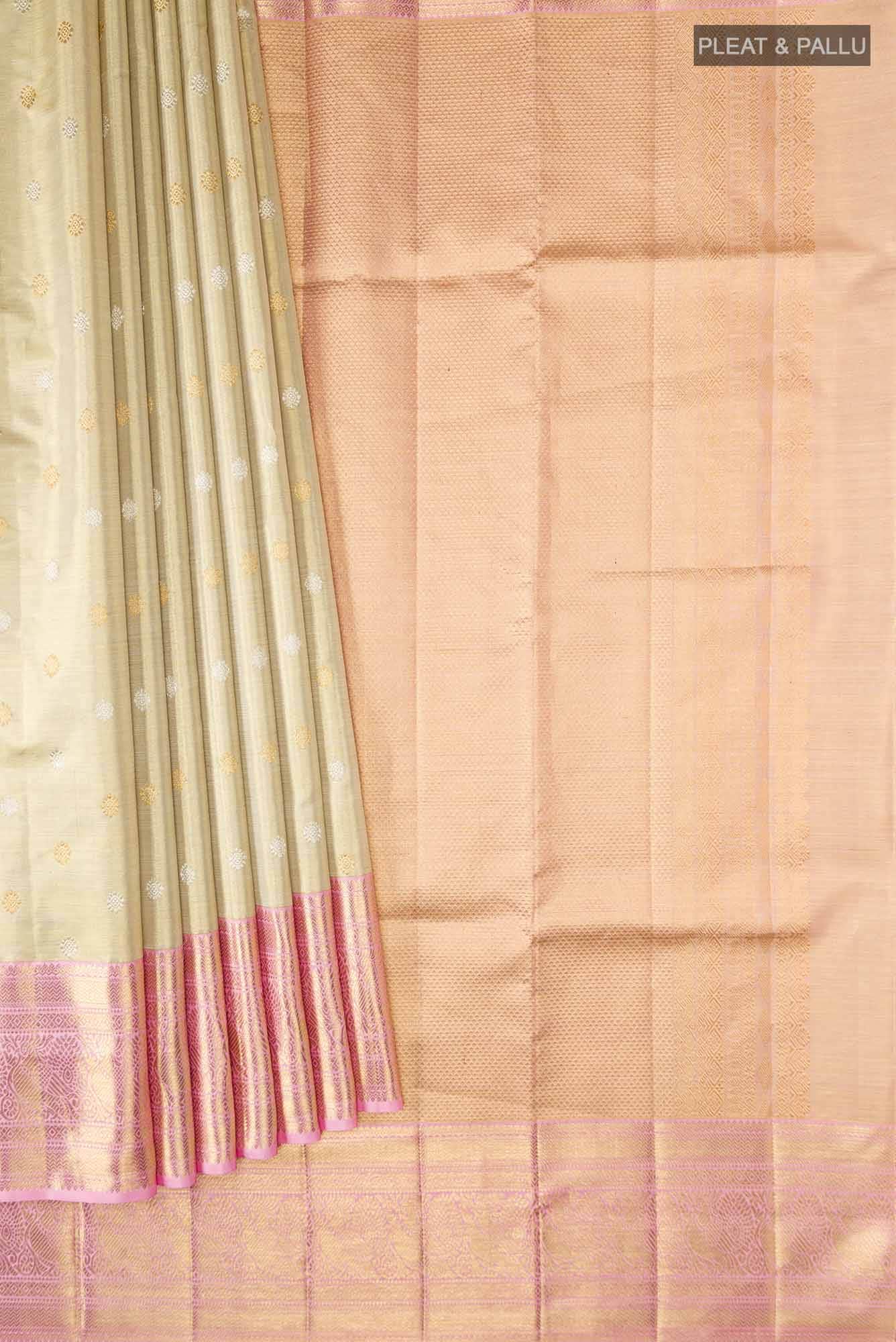 Beige Kanjivaram Tissue Silk Saree