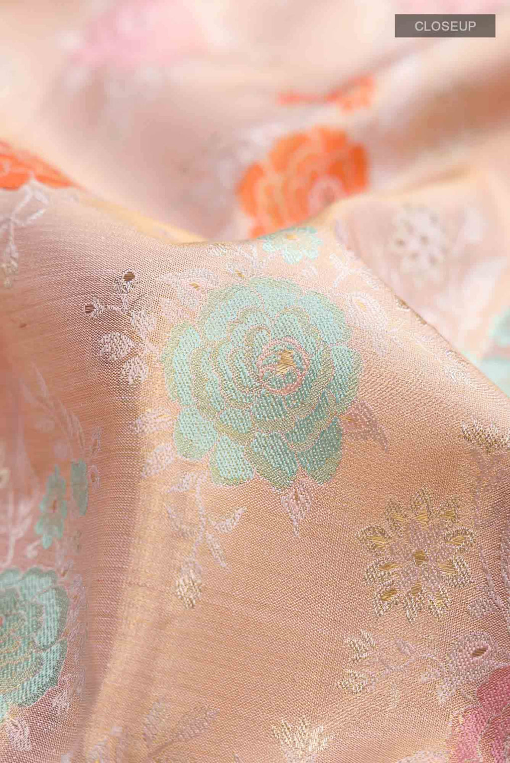 Peach Kanchipuram Tissue Silk Saree