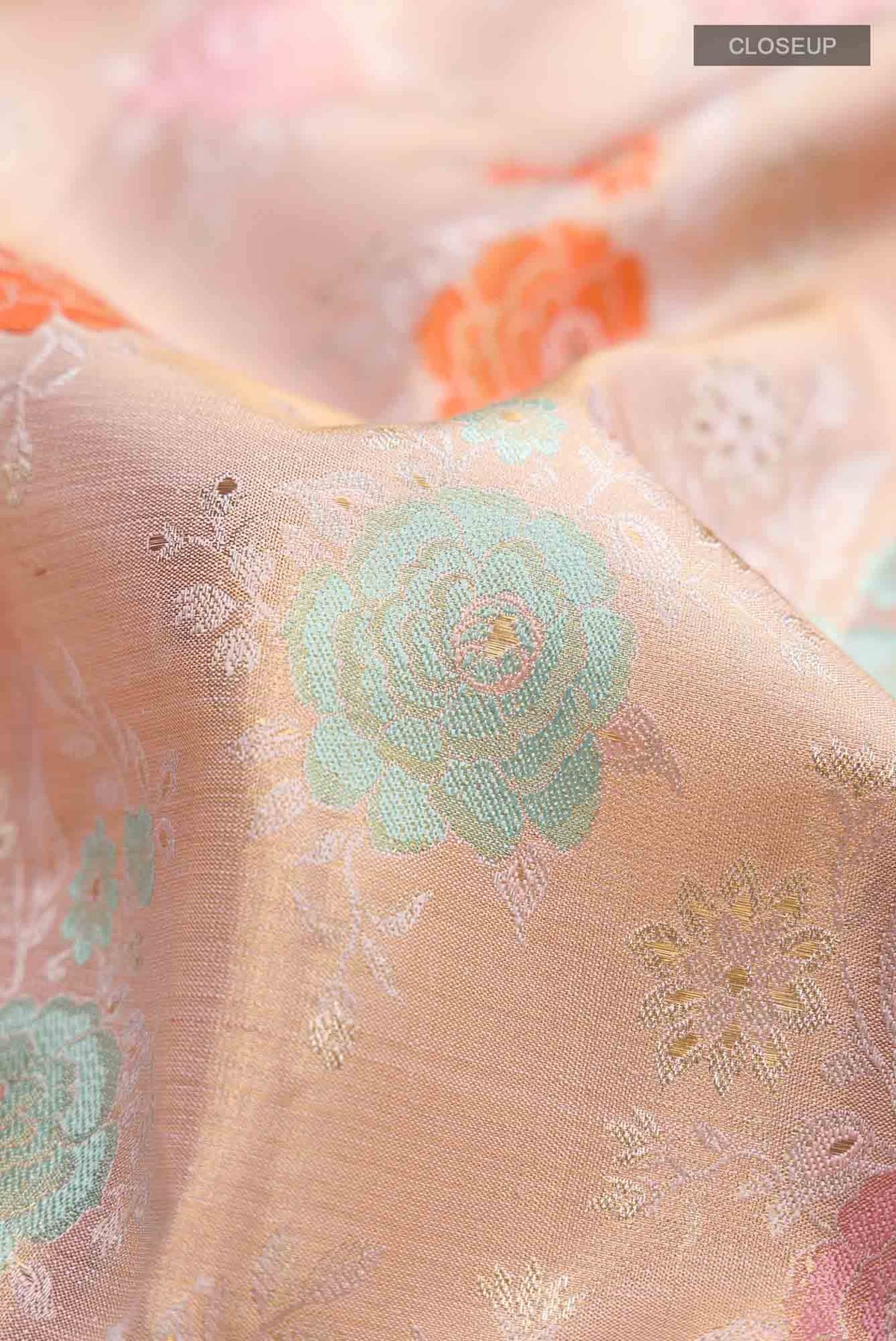 Peach Kanjivaram Tissue Silk Saree