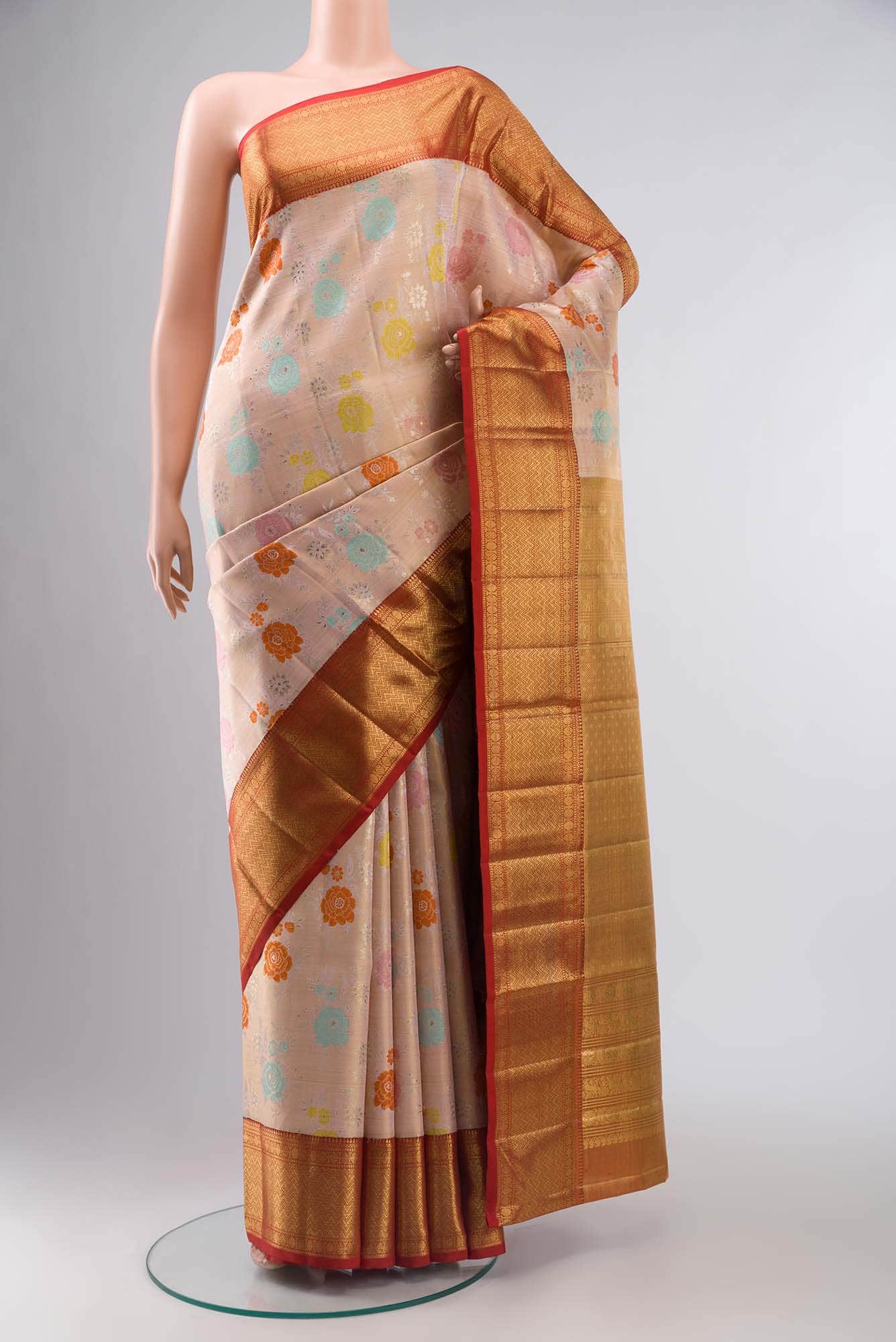 Peach Kanjivaram Tissue Silk Saree