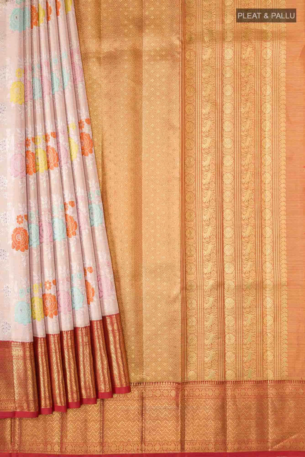 Peach Kanchipuram Tissue Silk Saree