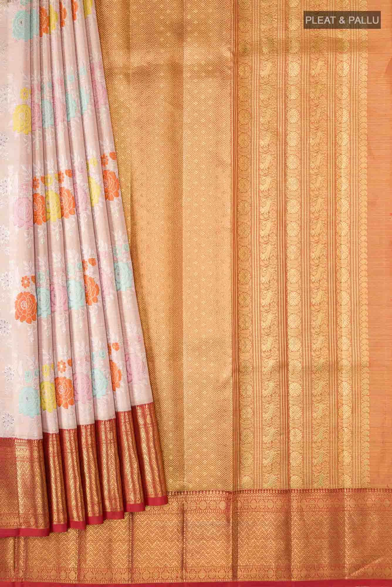 Peach Kanjivaram Tissue Silk Saree