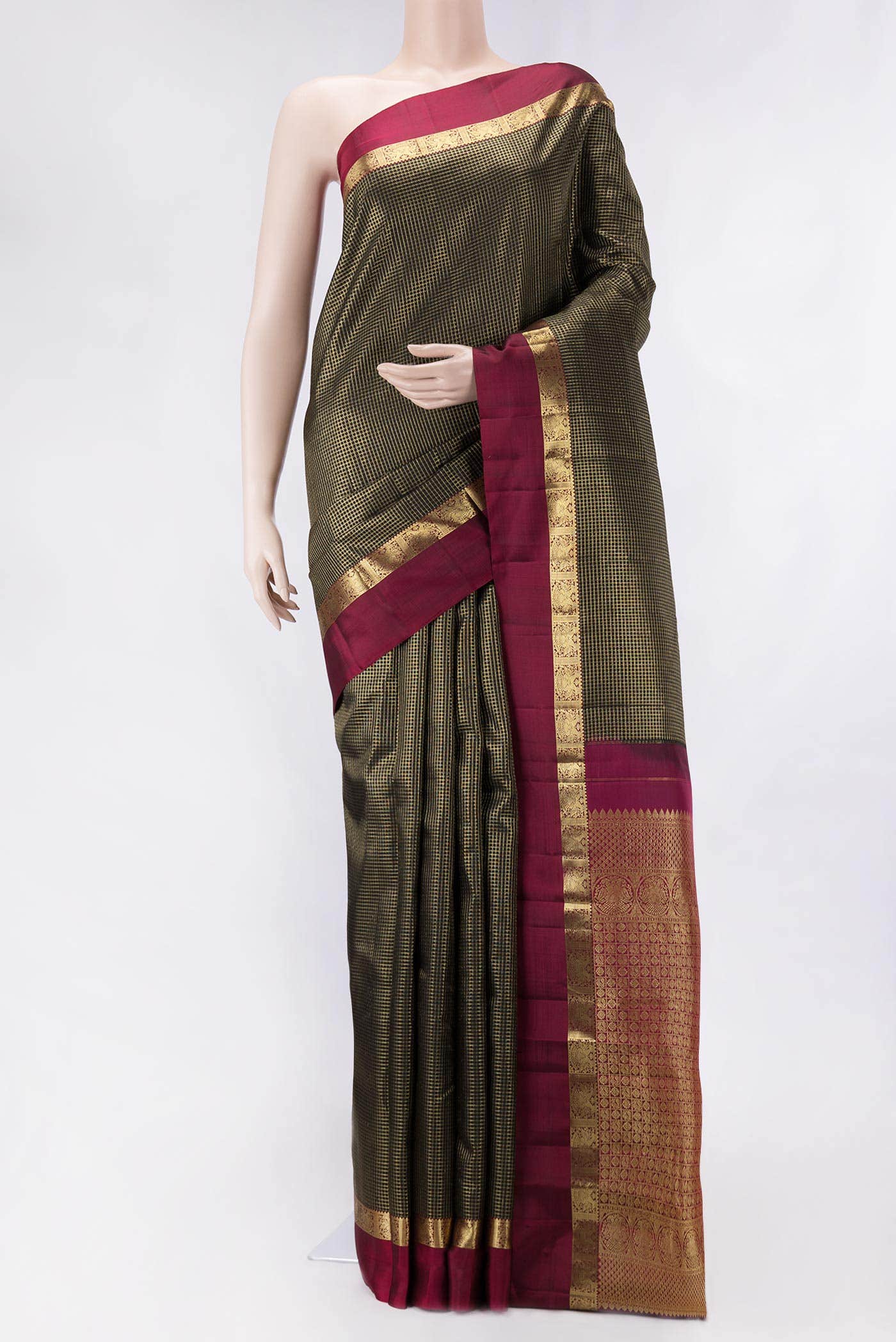 Black Dual Tone Kanchipuram Silk Saree