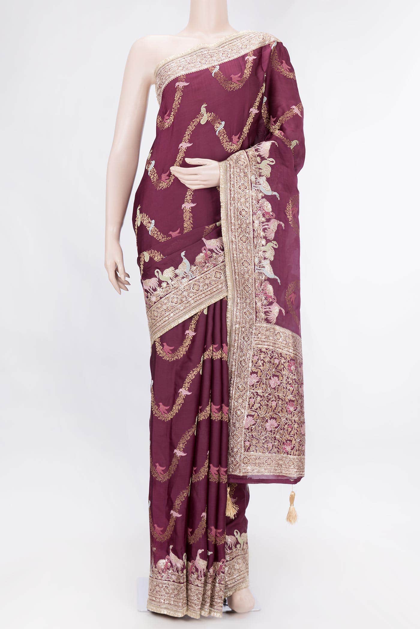 Magenta Dual Tone Satin Crepe Saree