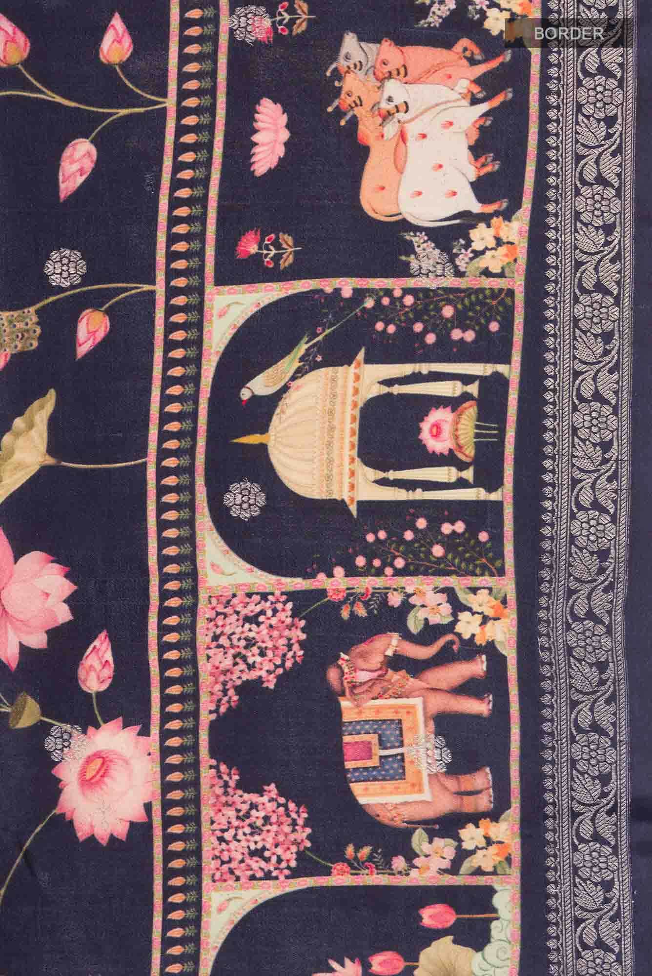 Navy Blue Bhagalpuri Tussar Silk Saree