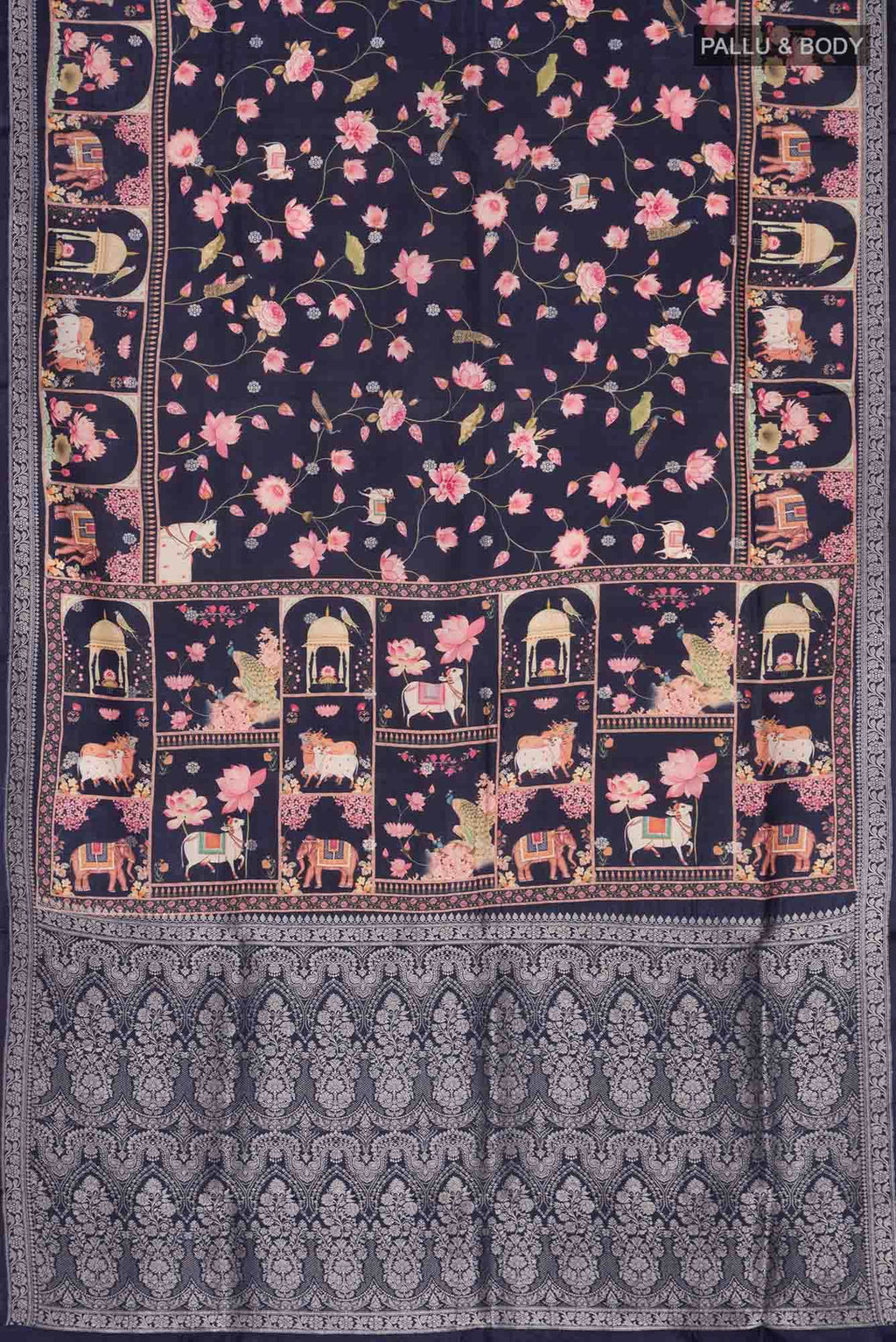 Navy Blue Bhagalpuri Tussar Silk Saree