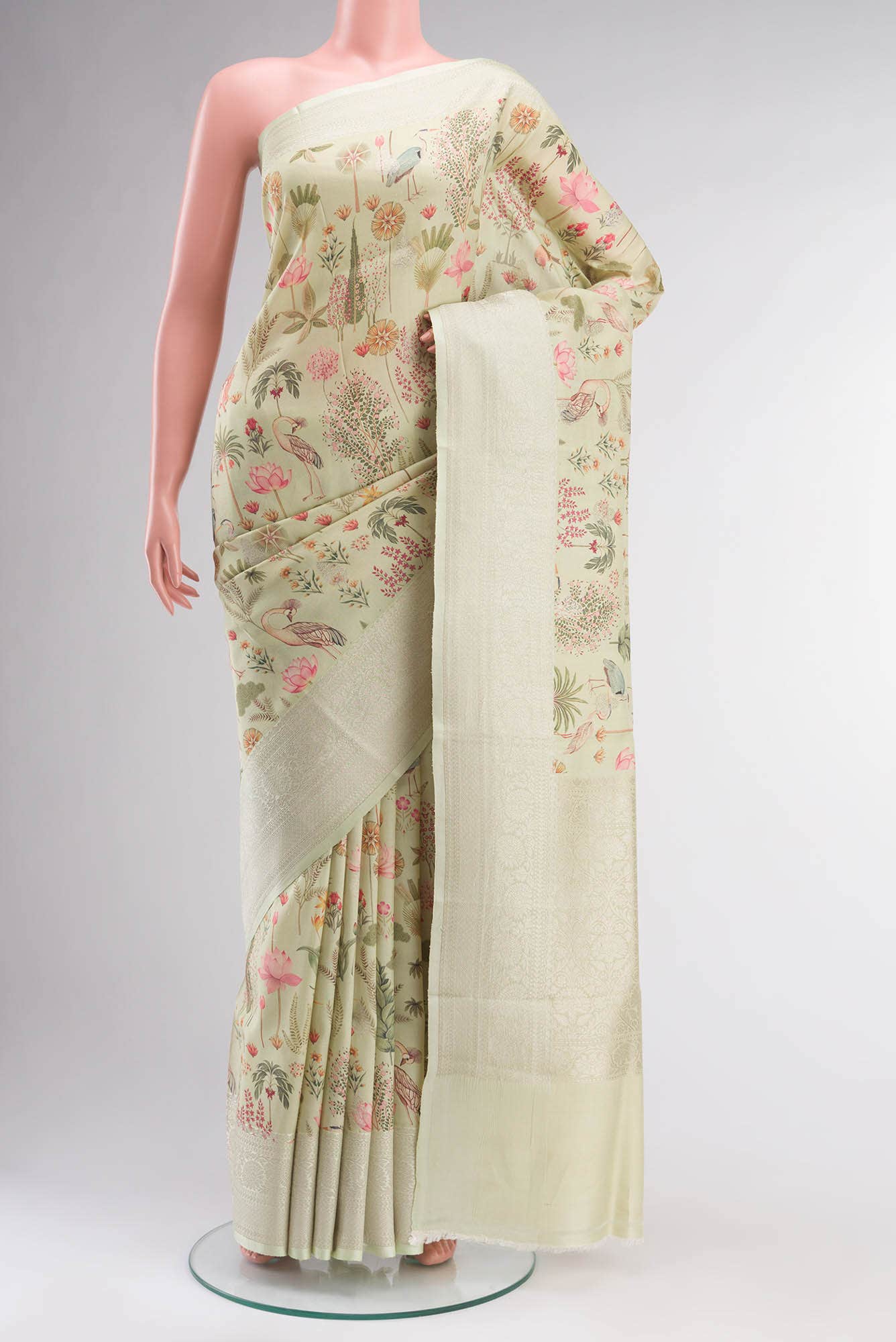 Light Green Bhagalpuri Tussar Silk Saree