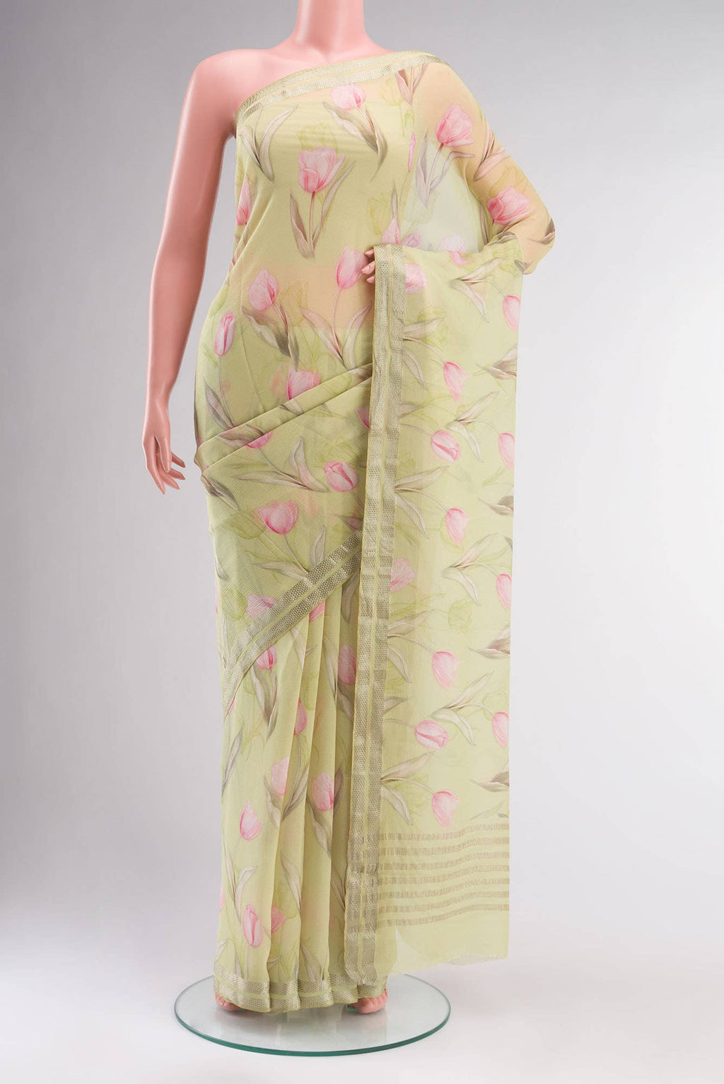 Yellow Mysore Chiffon Saree