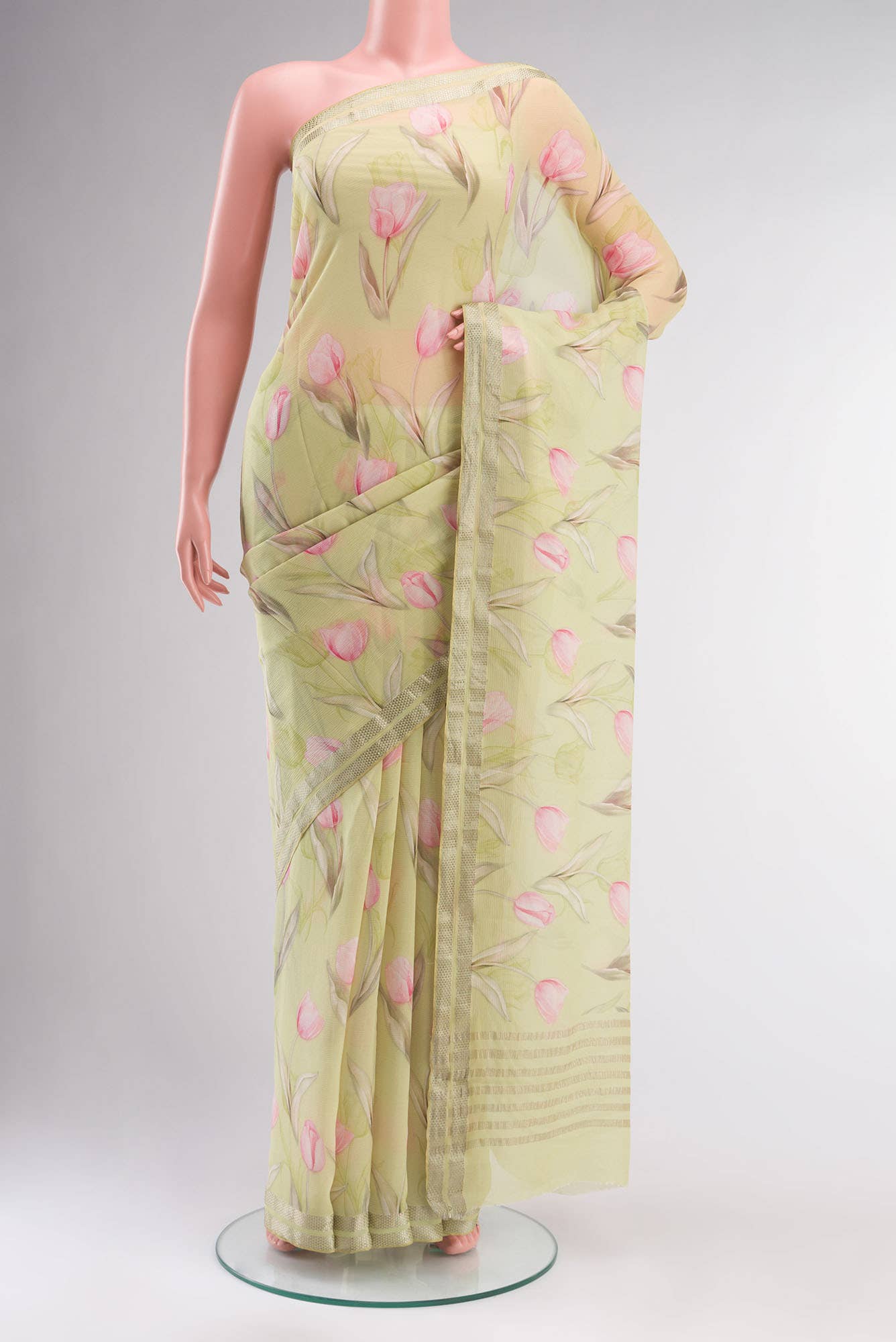 Yellow Mysore Chiffon Saree
