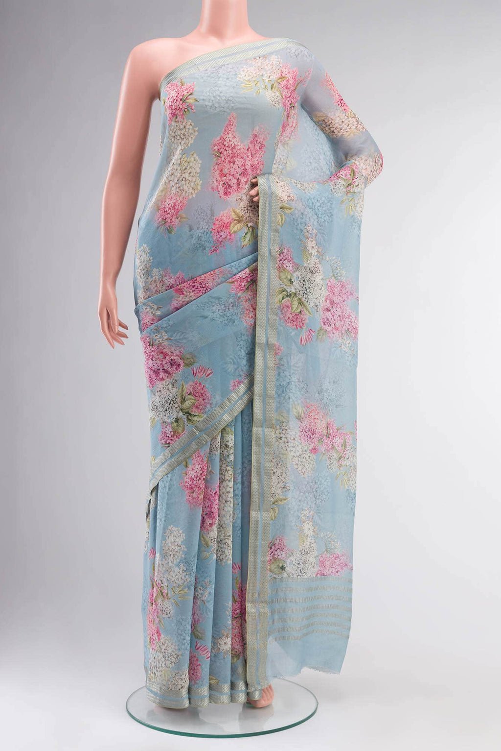 Blue Mysore Chiffon Saree