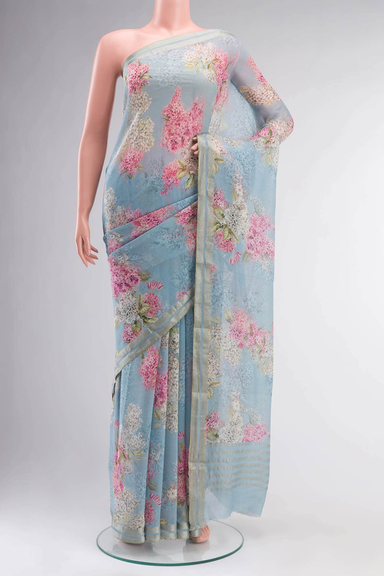 Blue Mysore Chiffon Saree