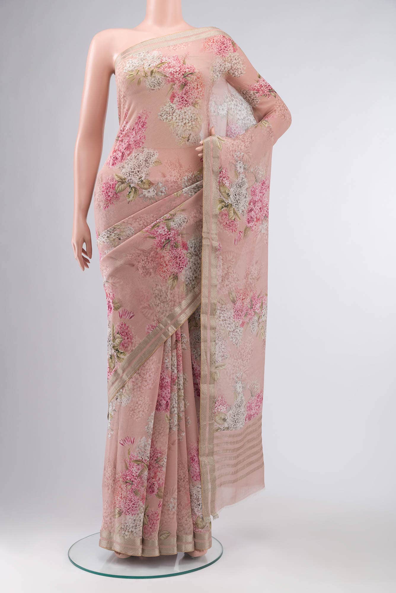 Peach Mysore Chiffon Saree