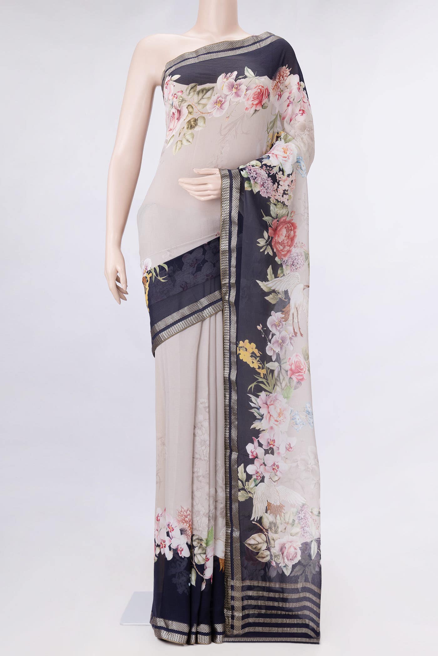 Grey Dual Tone Mysore Chiffon Saree
