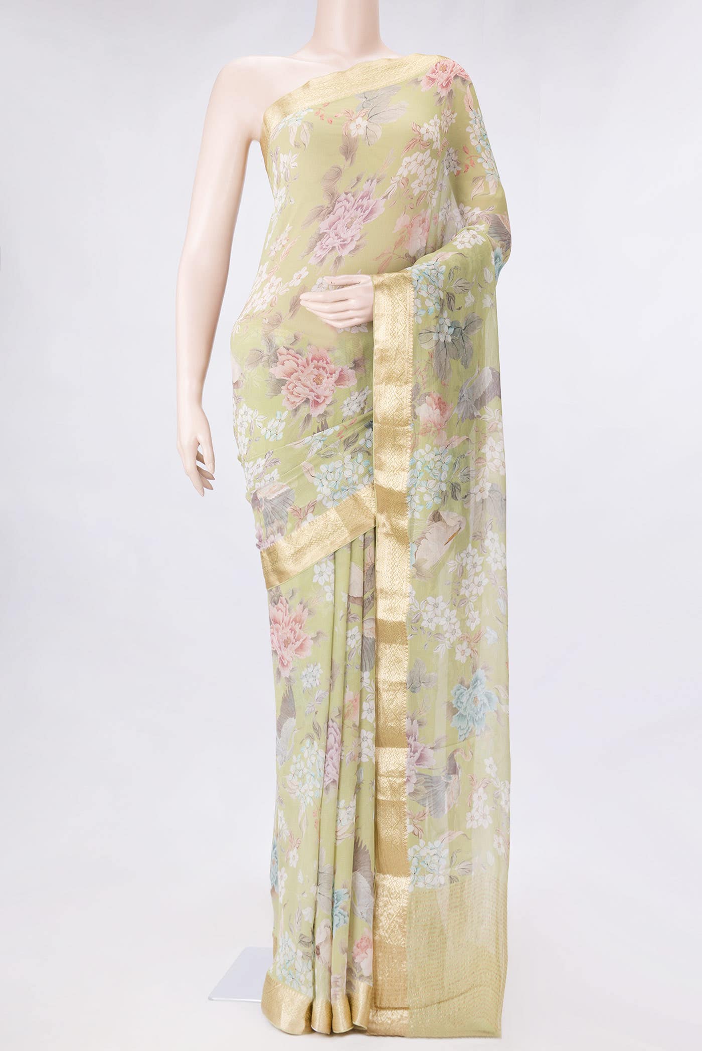 Green Dual Tone Mysore Chiffon Saree
