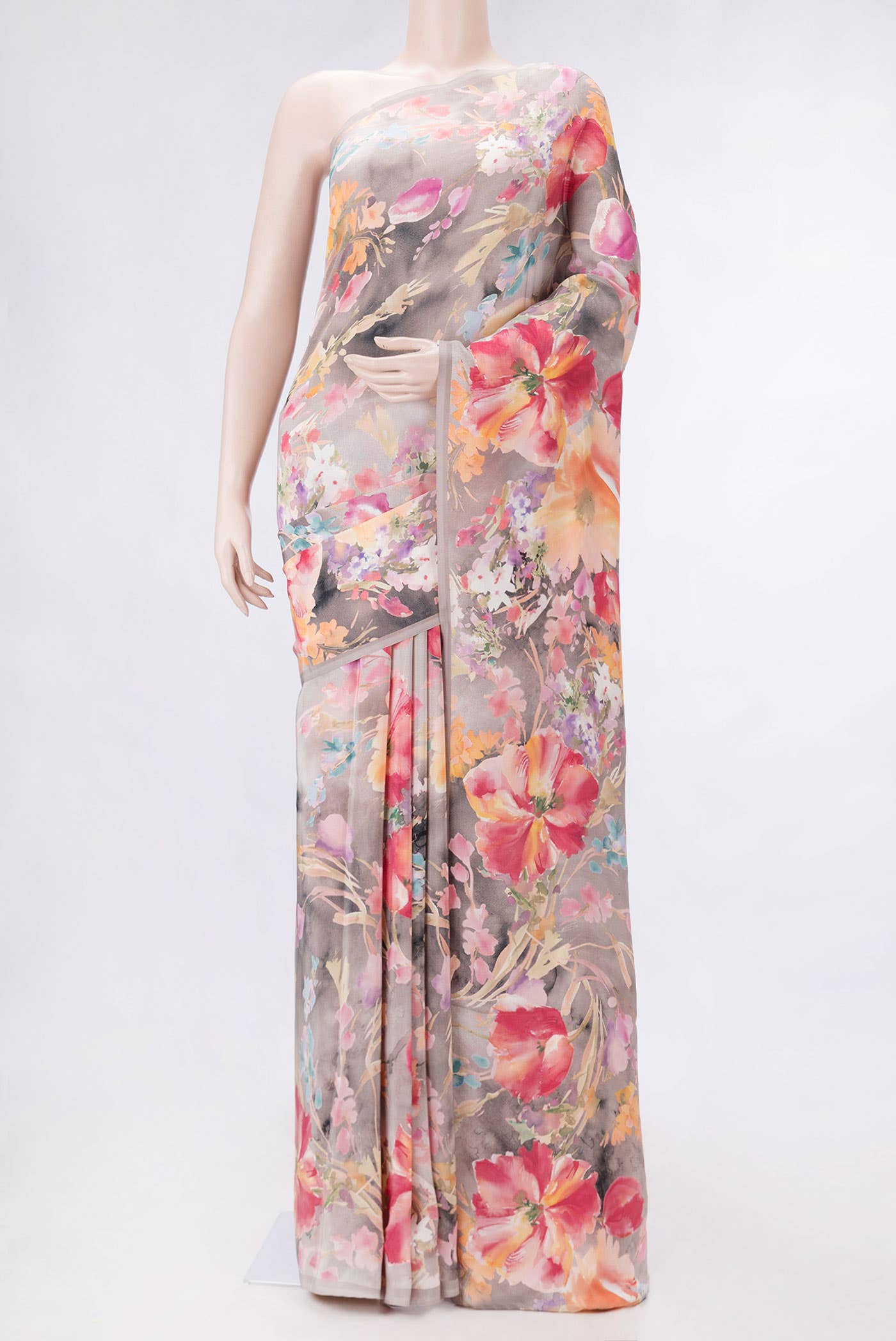 Grey Dual Tone Mysore Crepe Saree