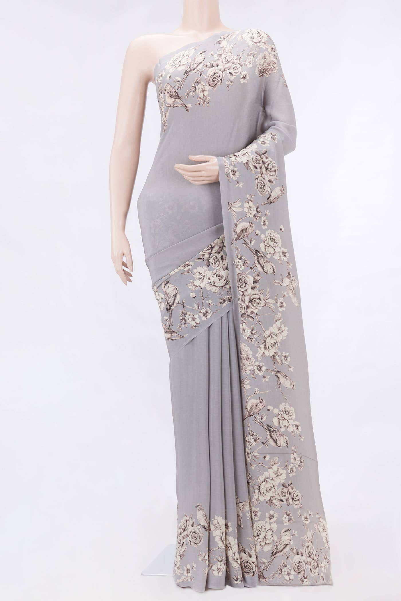 Grey Dual Tone Mysore Crepe Saree