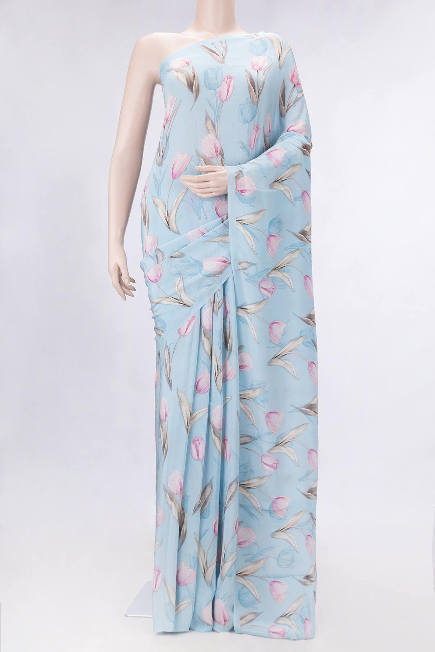 Sky Blue Dual Tone Mysore Crepe Saree