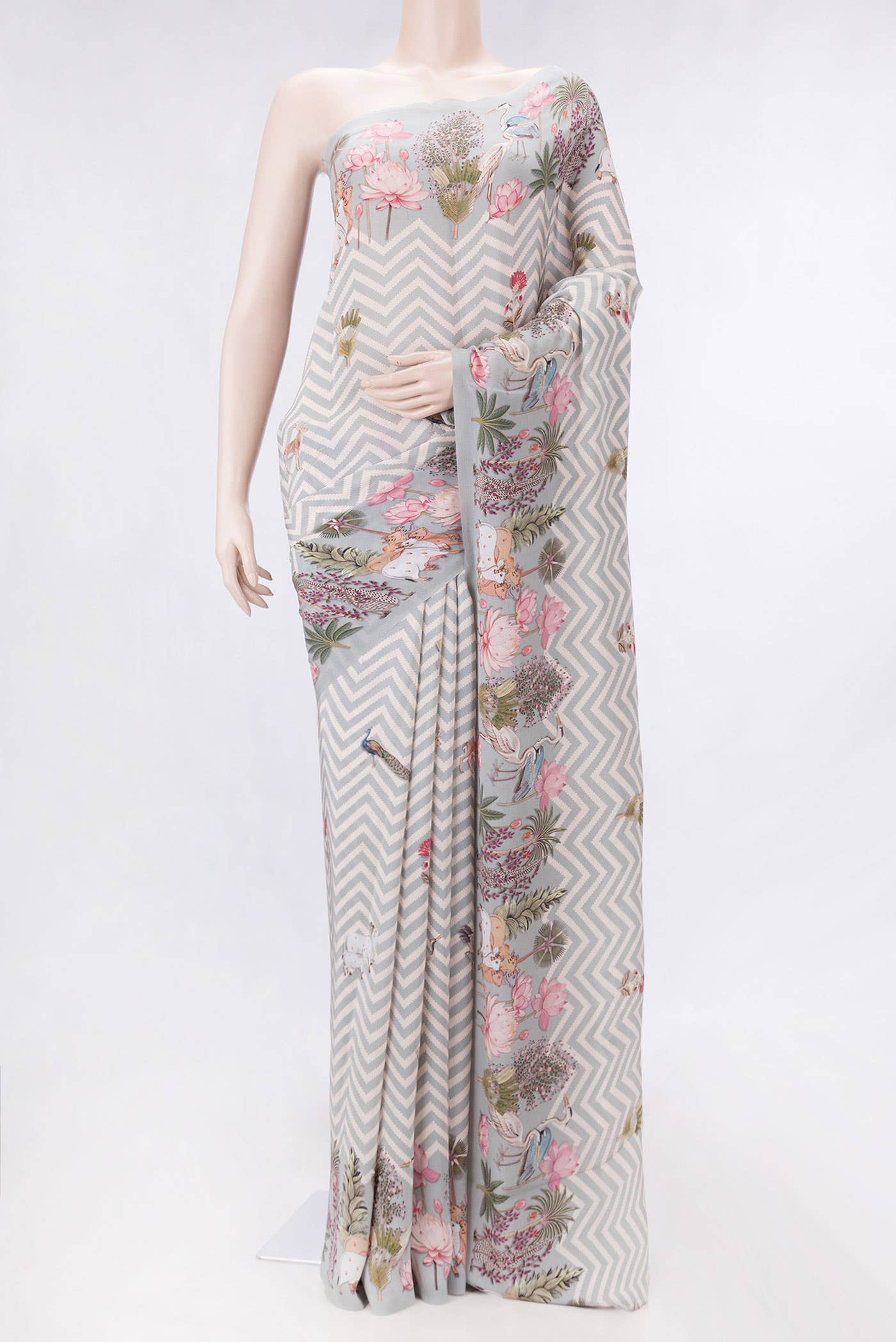 Grey Dual Tone Mysore Crepe Saree