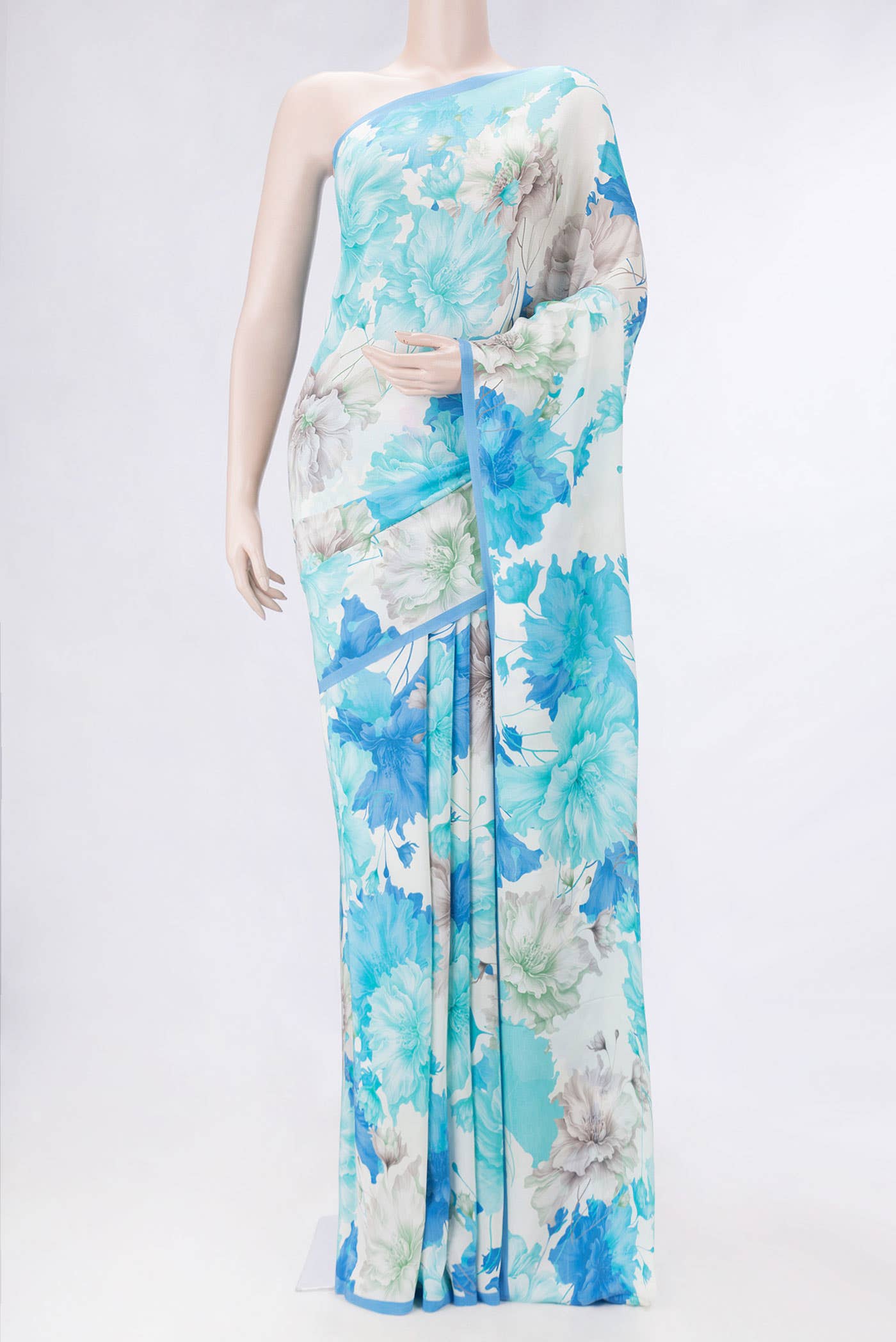 Light Blue Dual Tone Mysore Crepe Saree