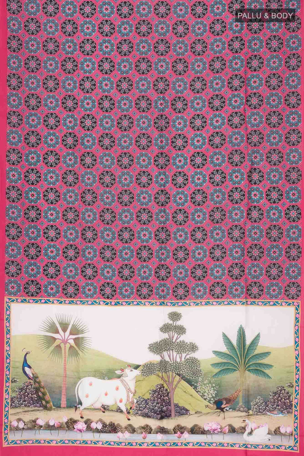 Grey Printed Silk Saree