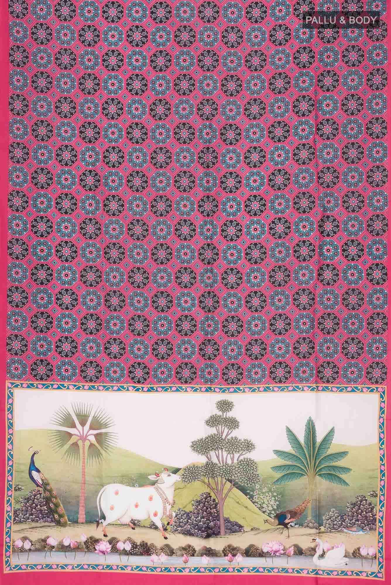 Grey Printed Silk Saree