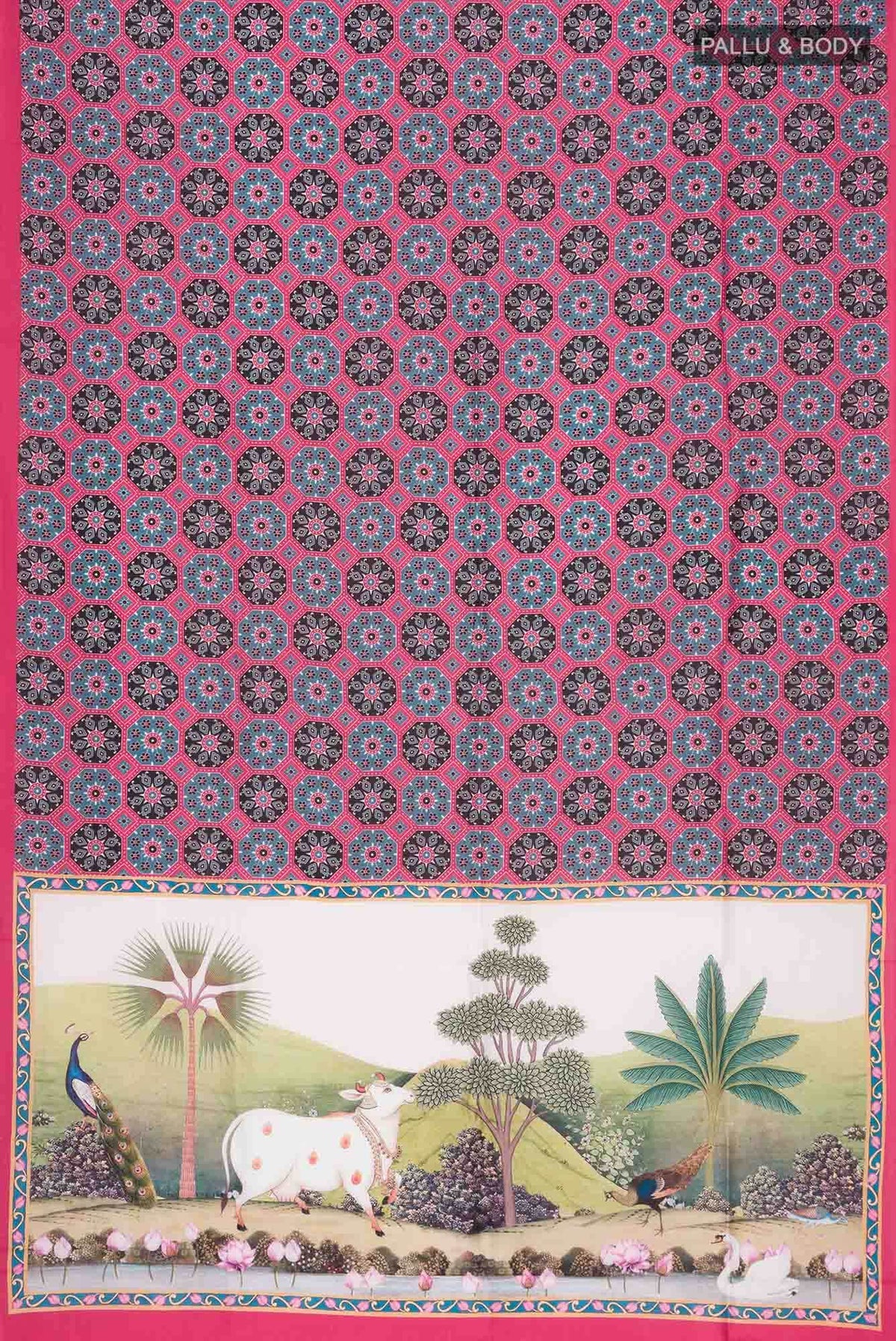 Grey Printed Silk Saree